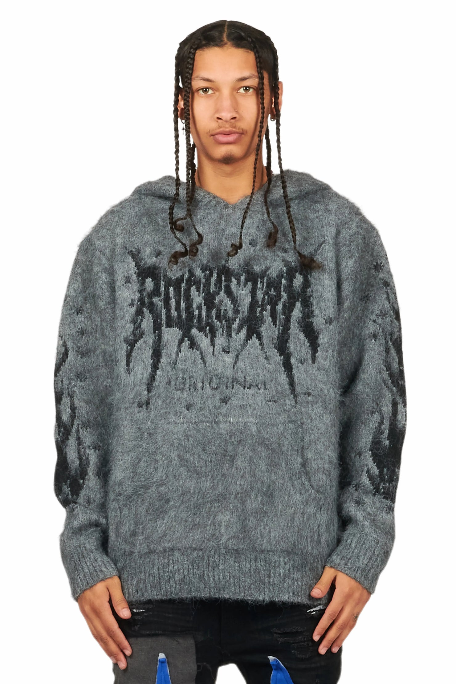 Raymond Grey Graphic Knitted Mohair Hoodie