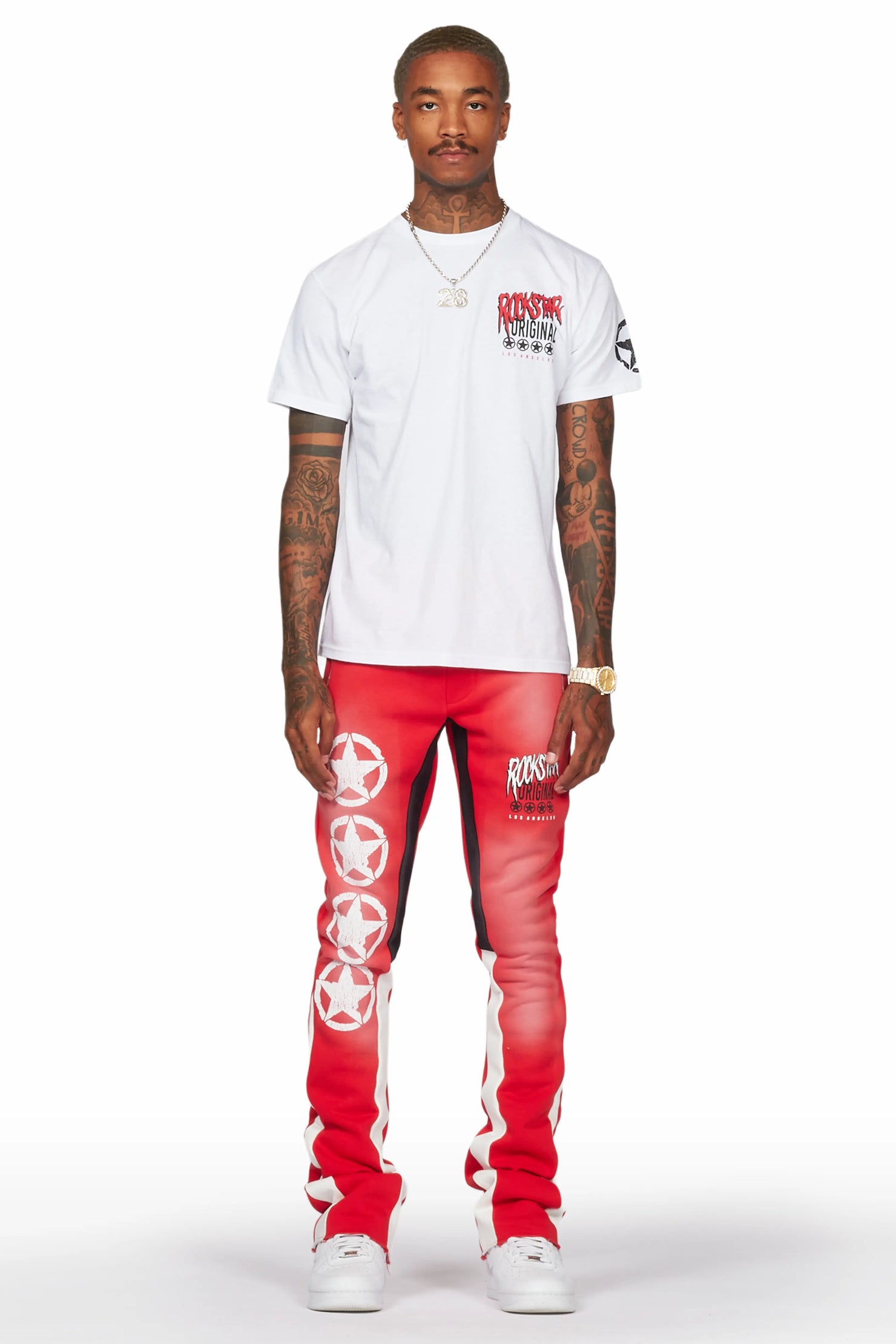 Wizzurd White/Red T-Shirt/Stacked Flare Pant Set