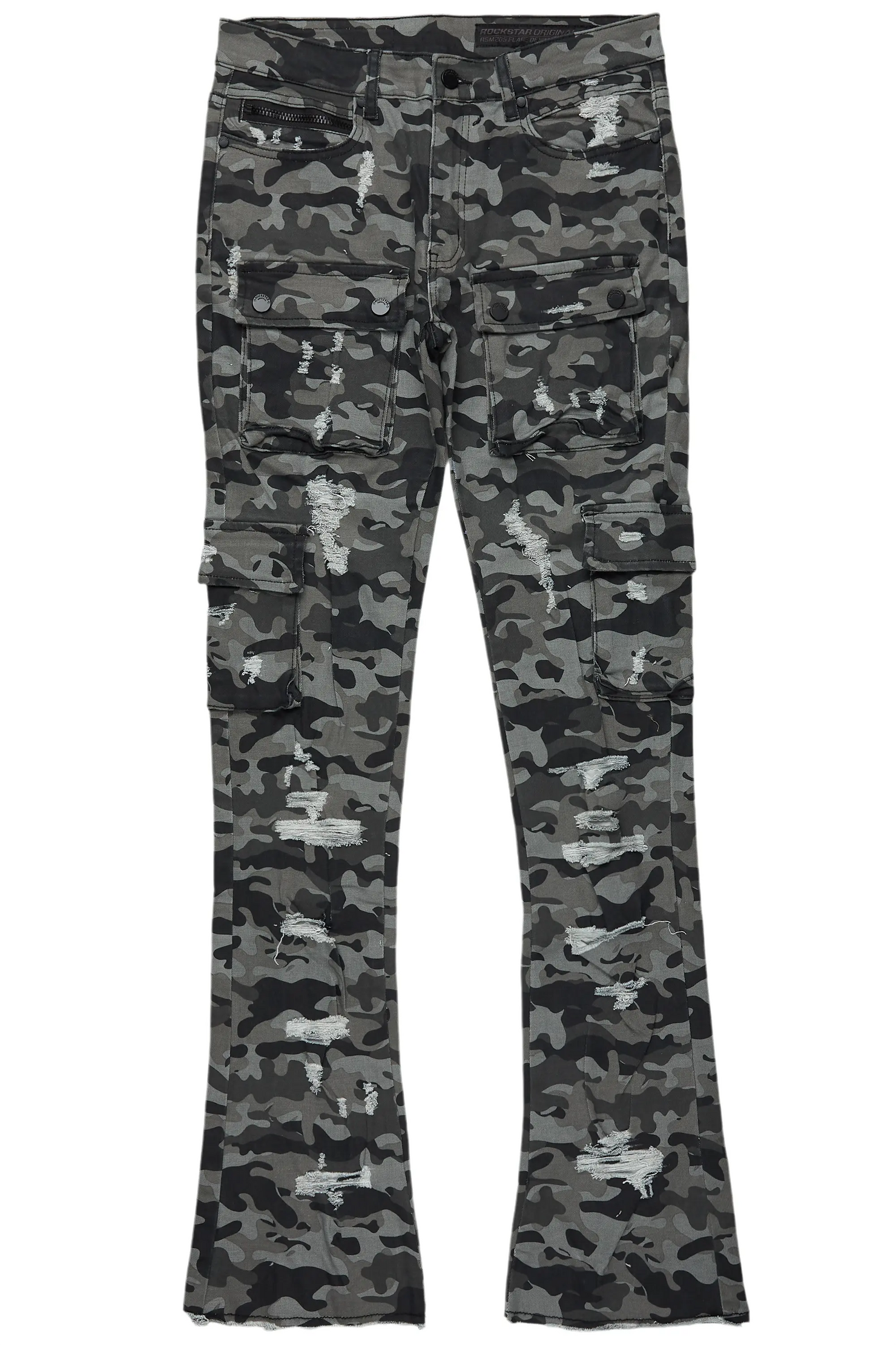 Zaid Grey Camo Stacked Flare Jean