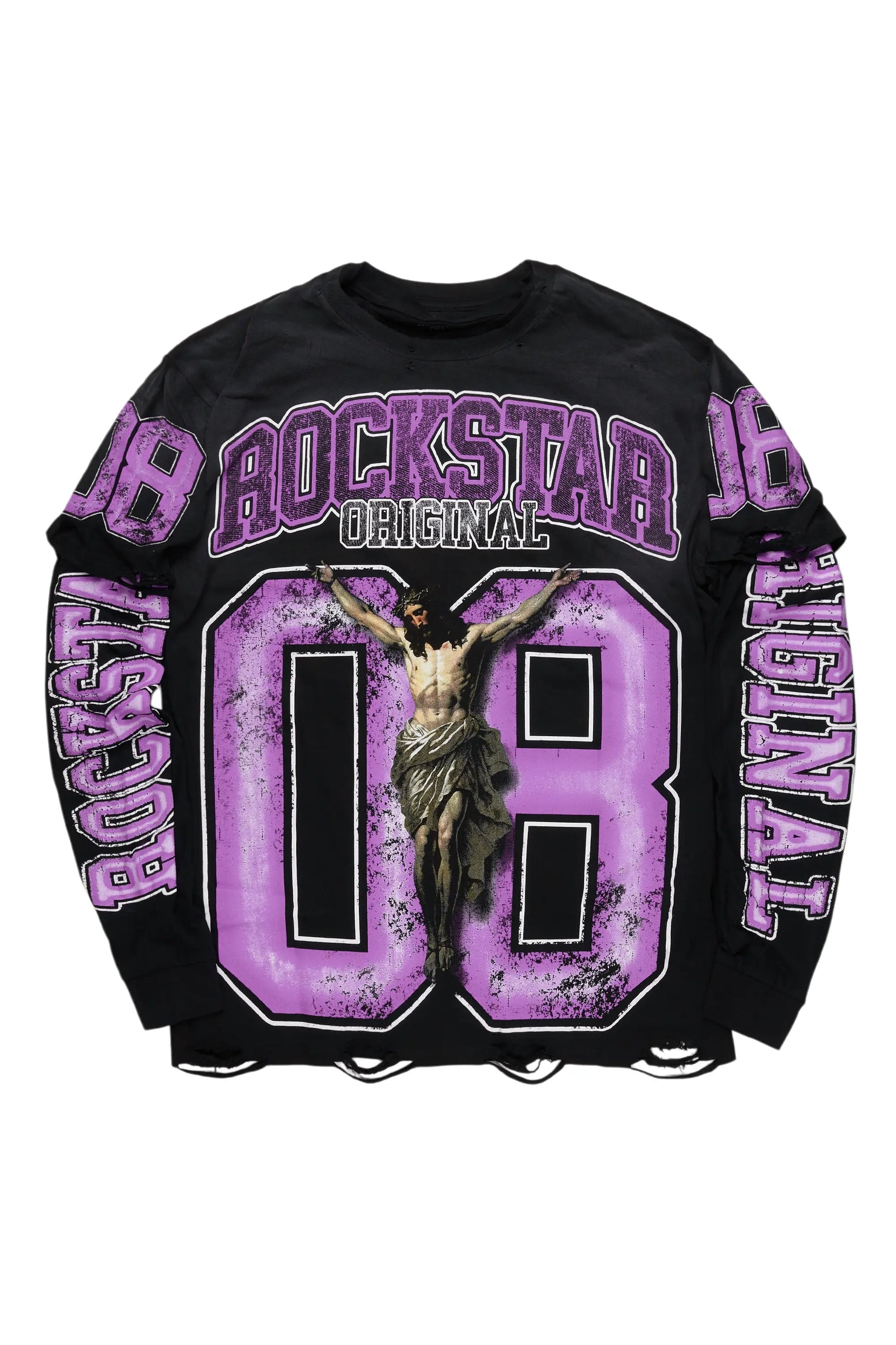 Tariqa Black/Purple Double Layer Graphic T-Shirt