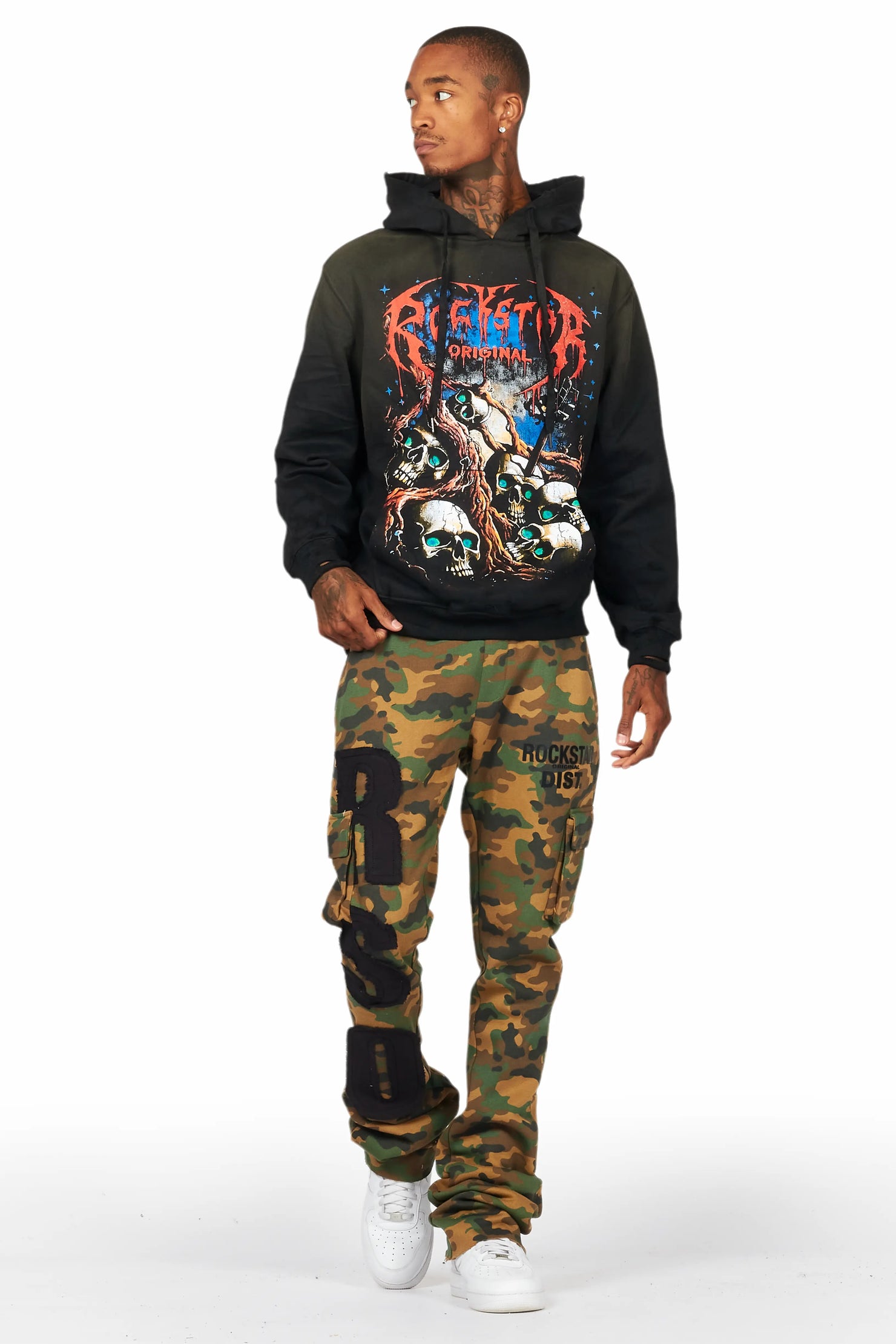 Admir Faded Camo Stacked Flare Pant