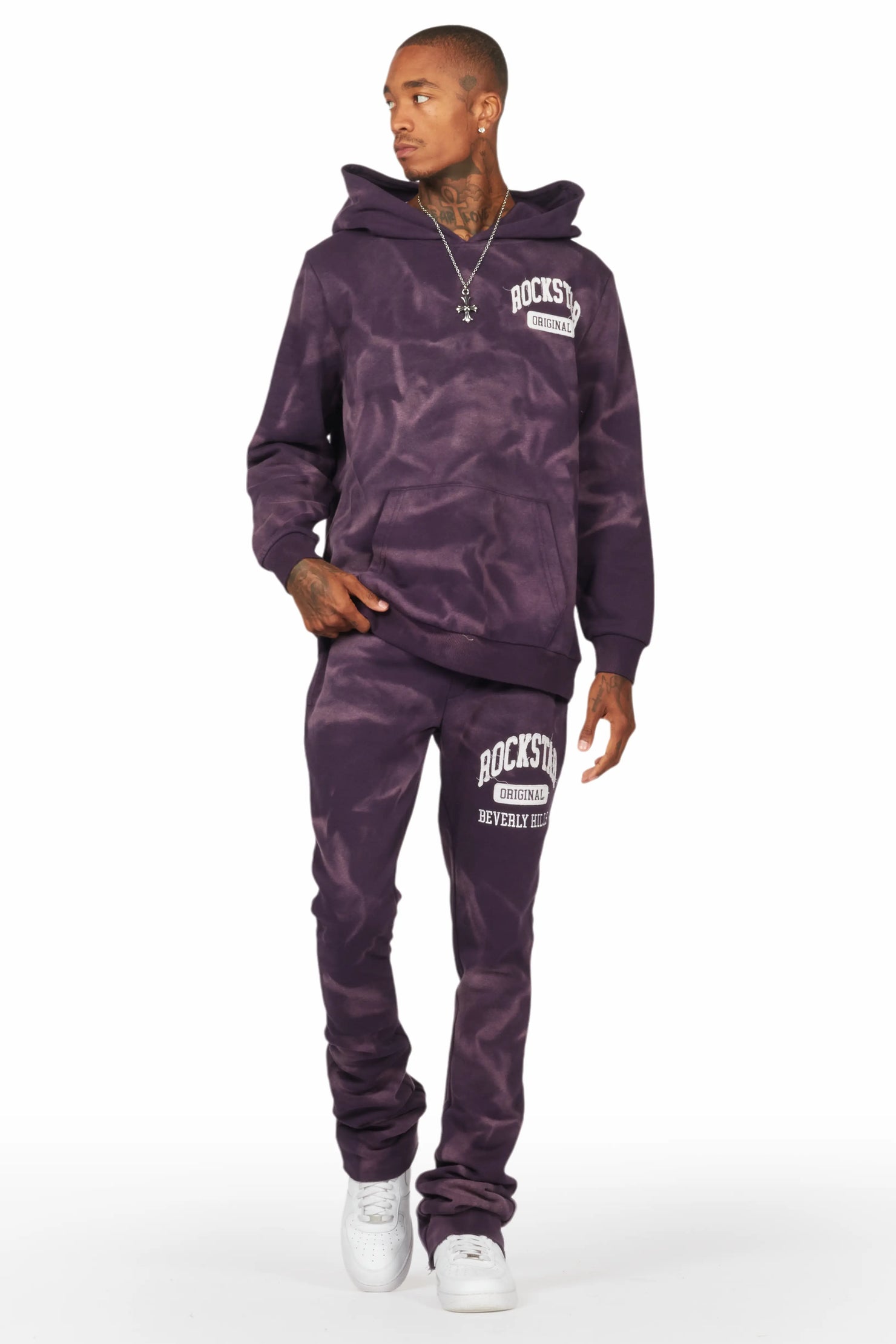 Member Purple Hoodie Patchwork Stacked Flare Track Set