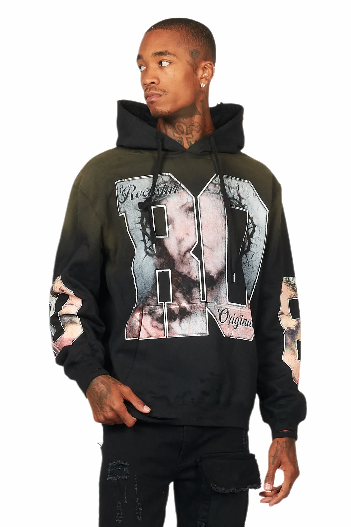 Lainer Black Graphic Distressed Hoodie