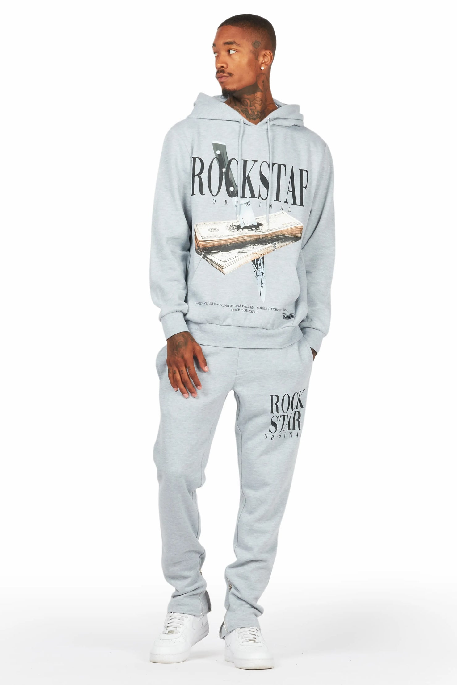 Dayte Nite Heather Grey Slim Fit Track Set