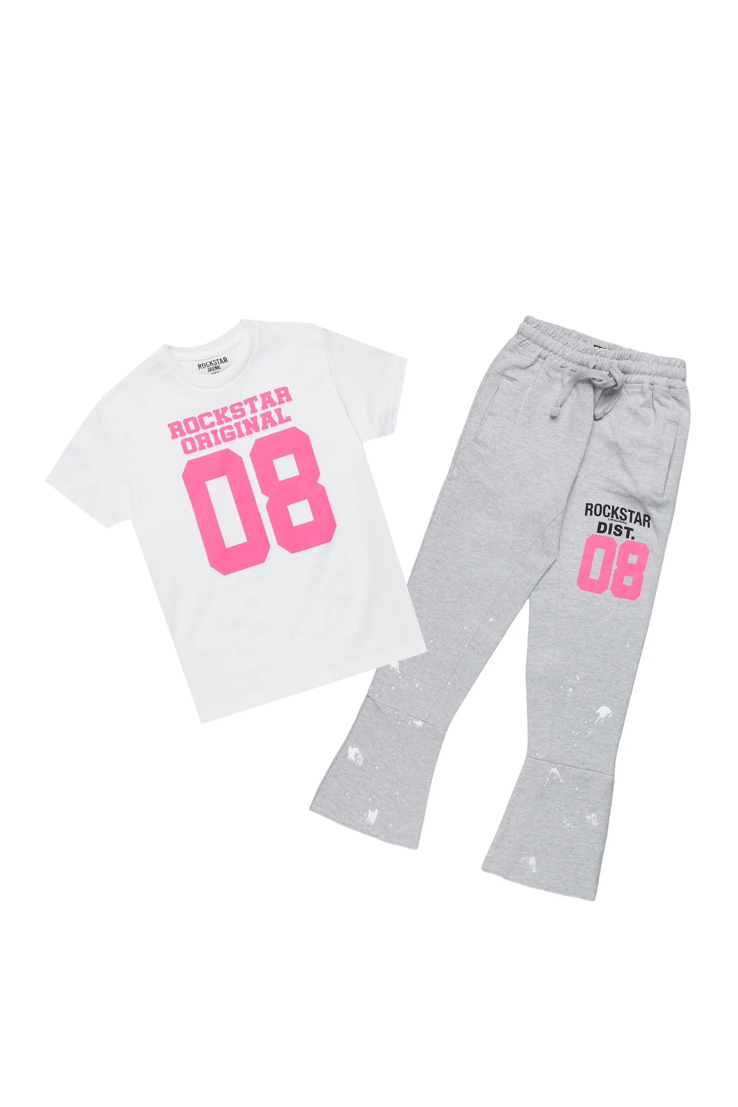 Girls Nova White/Grey T-Shirt Super Stacked Set