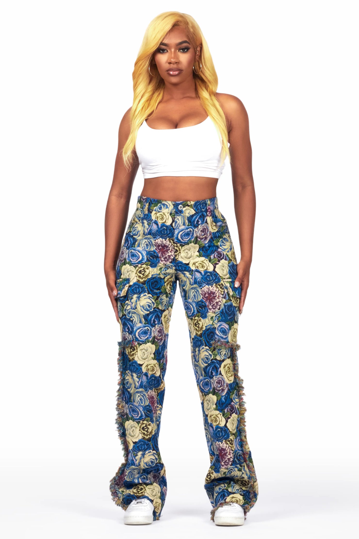 Darresha Blue Floral Tapestry Stacked Pant