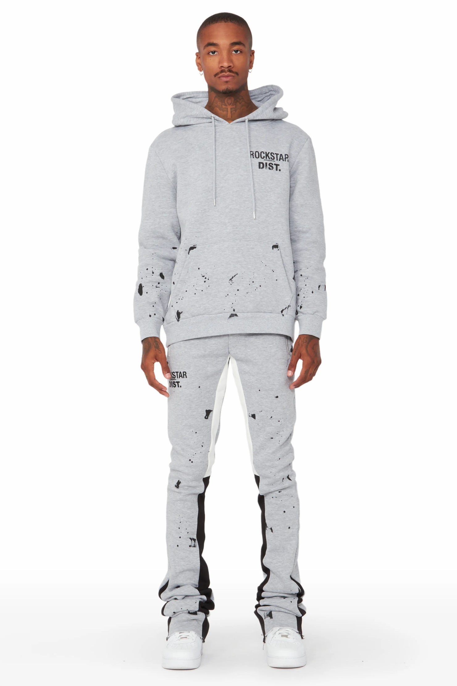 Raffer Grey/White Hoodie/Stacked Flare Pant Set