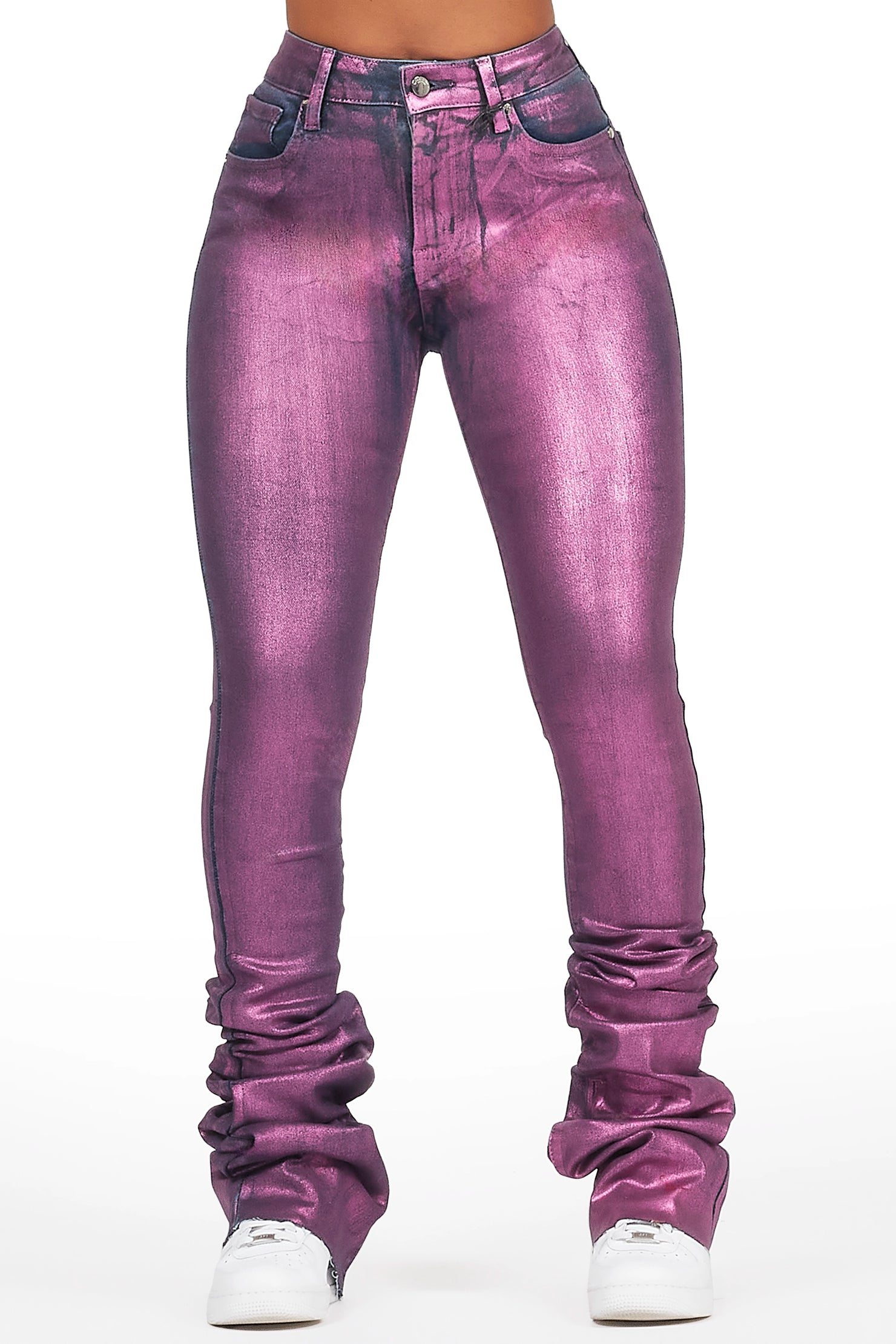 Vittoria Dark Wash/ Pink Foil Super Stacked Jean