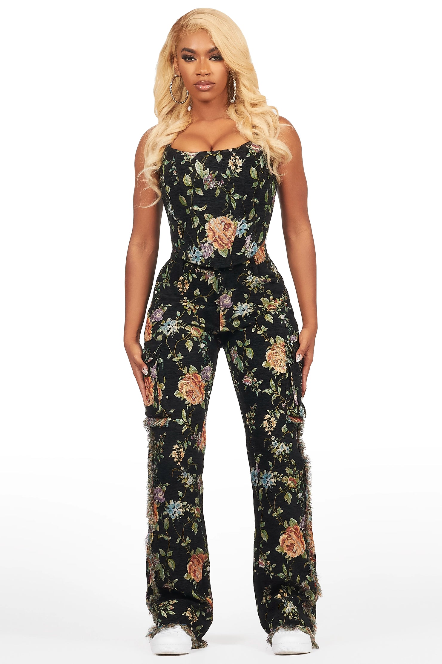 Marionna Black Tapestry Stacked Pant