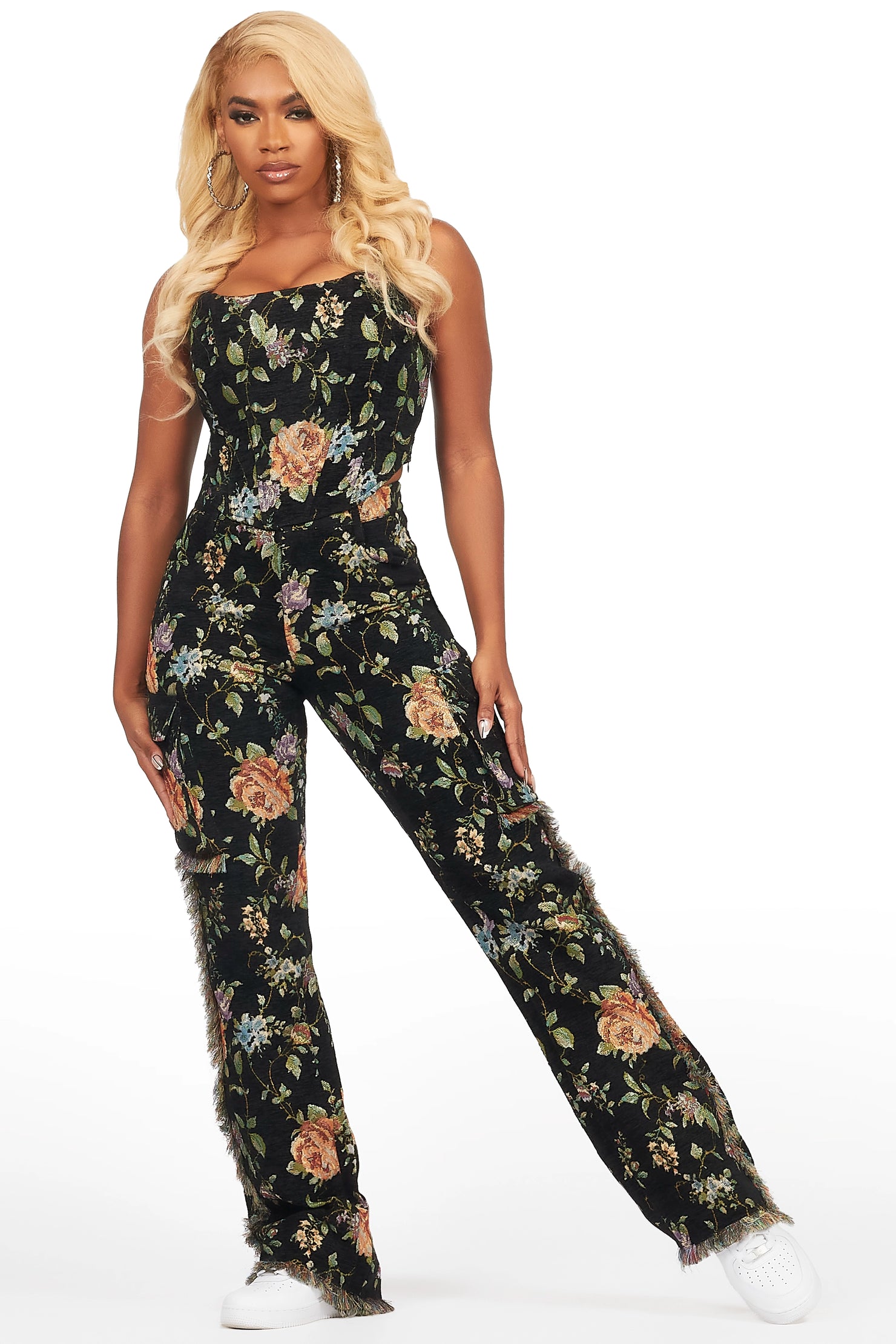 Marionna Black Tapestry Stacked Pant