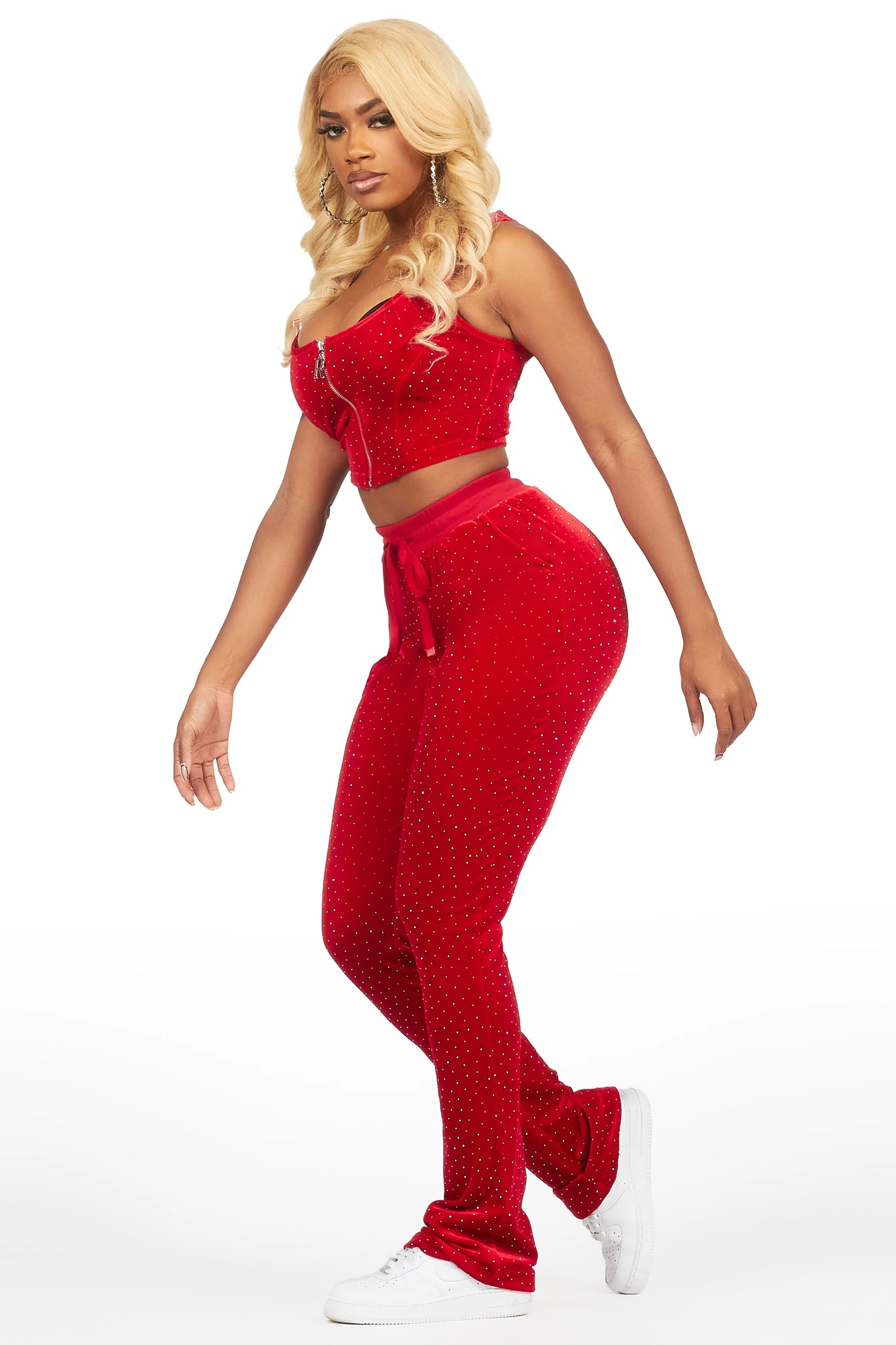 Ladenisha Red Velour Stacked Corset Trackset