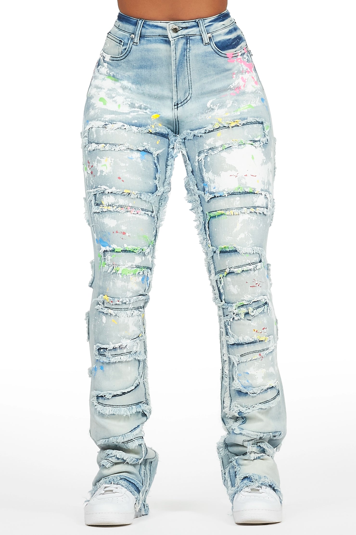 Sammia Light Wash Painted Stacked Flare Jean