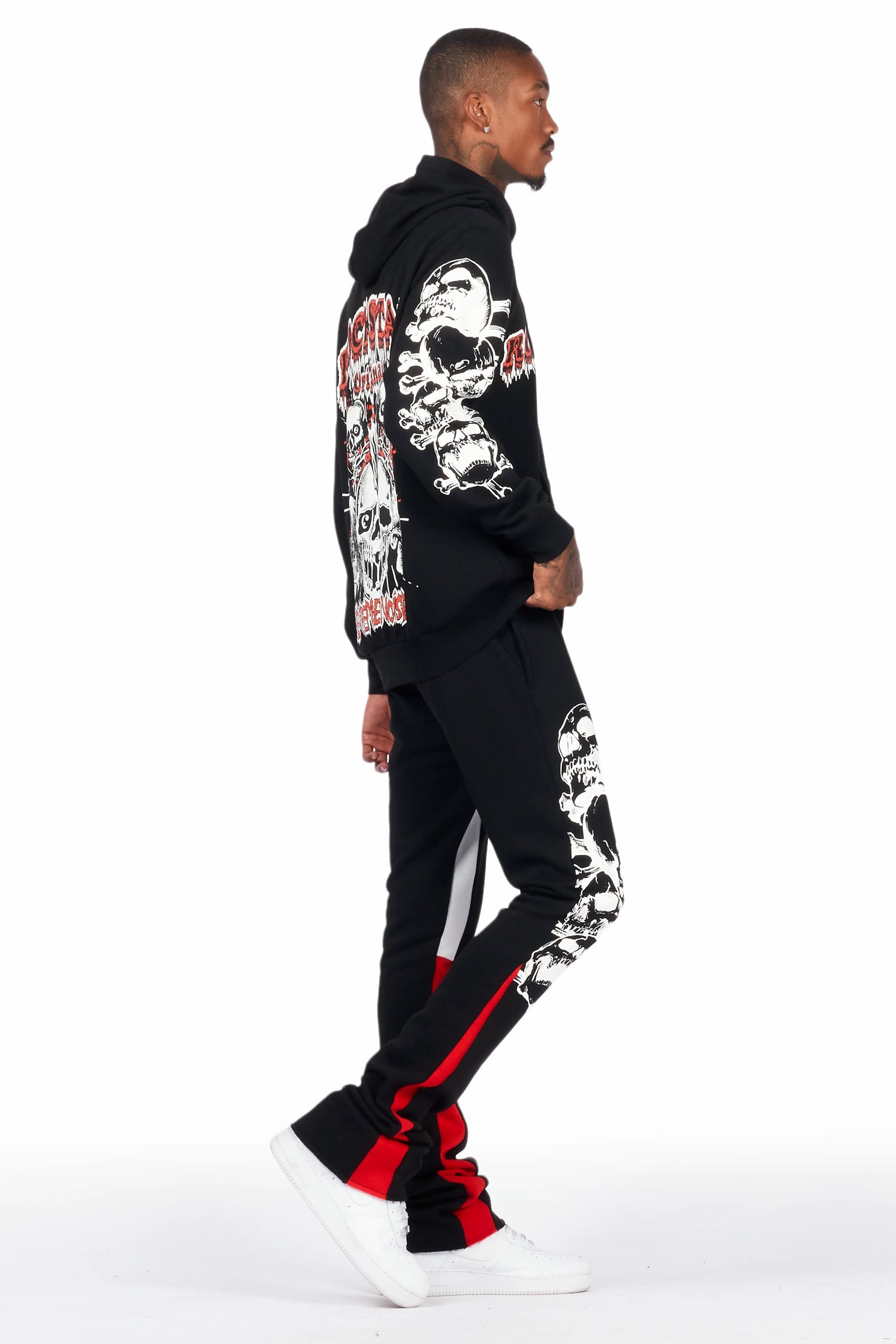 Tabor Black/Red Graphic Hoodie/Stacked Flare Pant Track Set