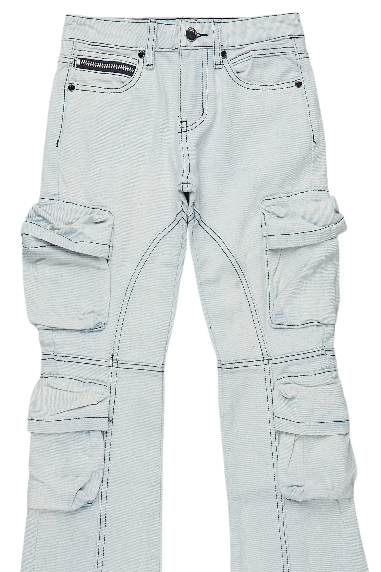 Boys Gregor Blue Stacked Flare Cargo Jean