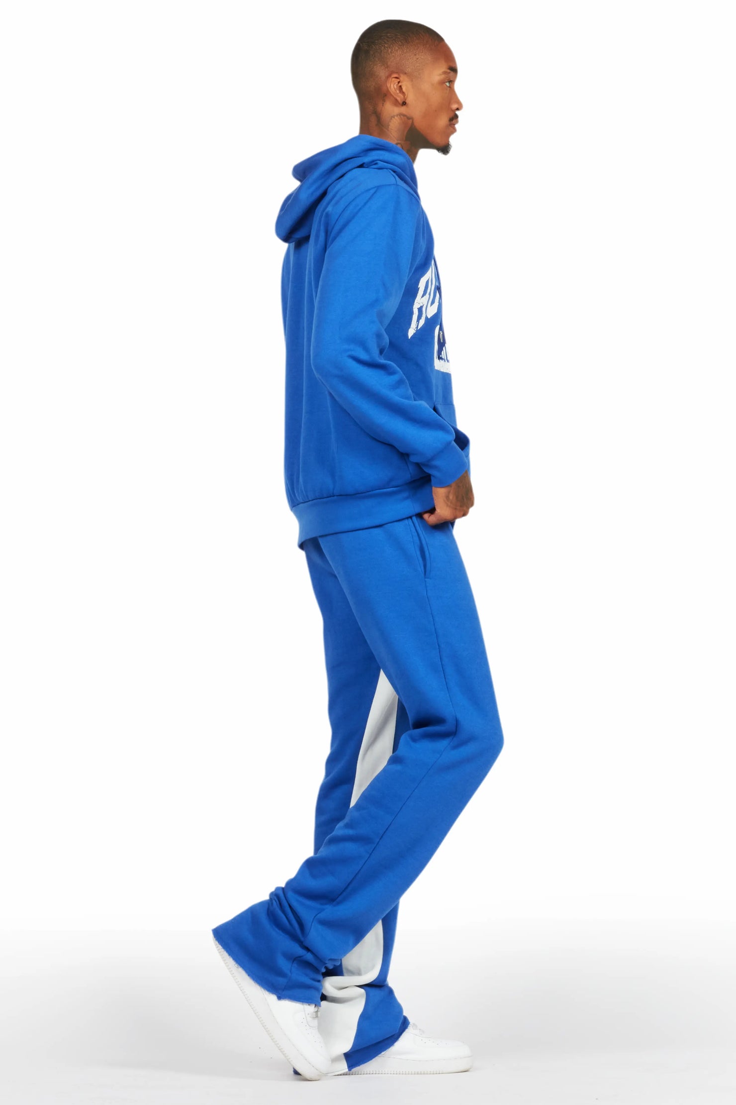 Mallor Royal Blue Baggy Stacked Hoodie Track Set