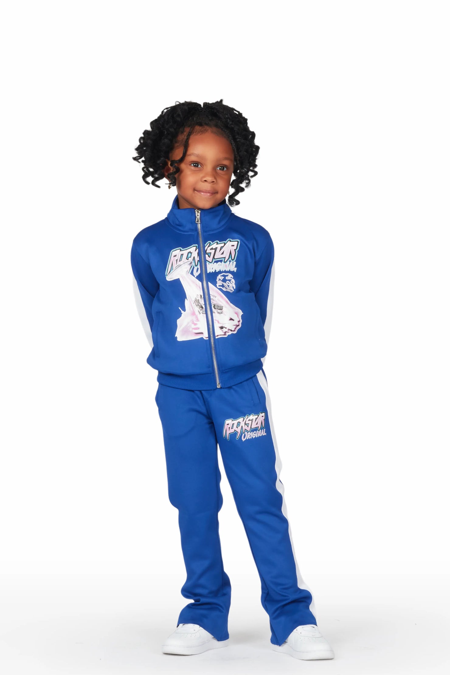 Girls Darbie Royal Blue Tricot Stacked Flared Track Set