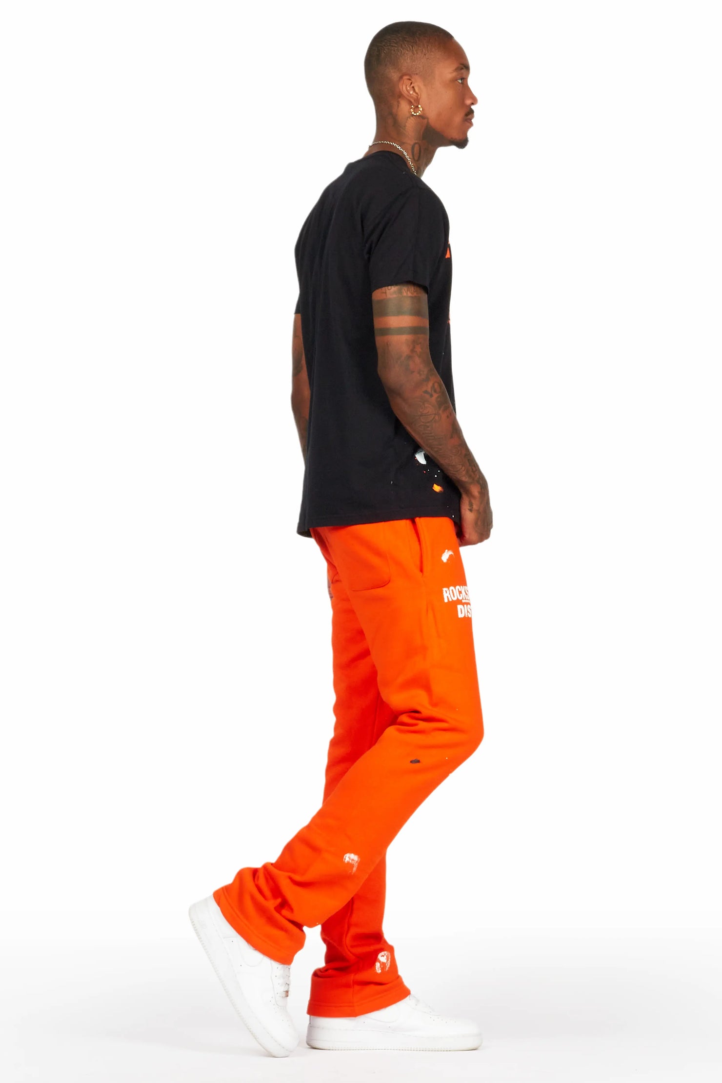 Scottie Black/Orange T-Shirt/Stacked Flare Track Pant Set