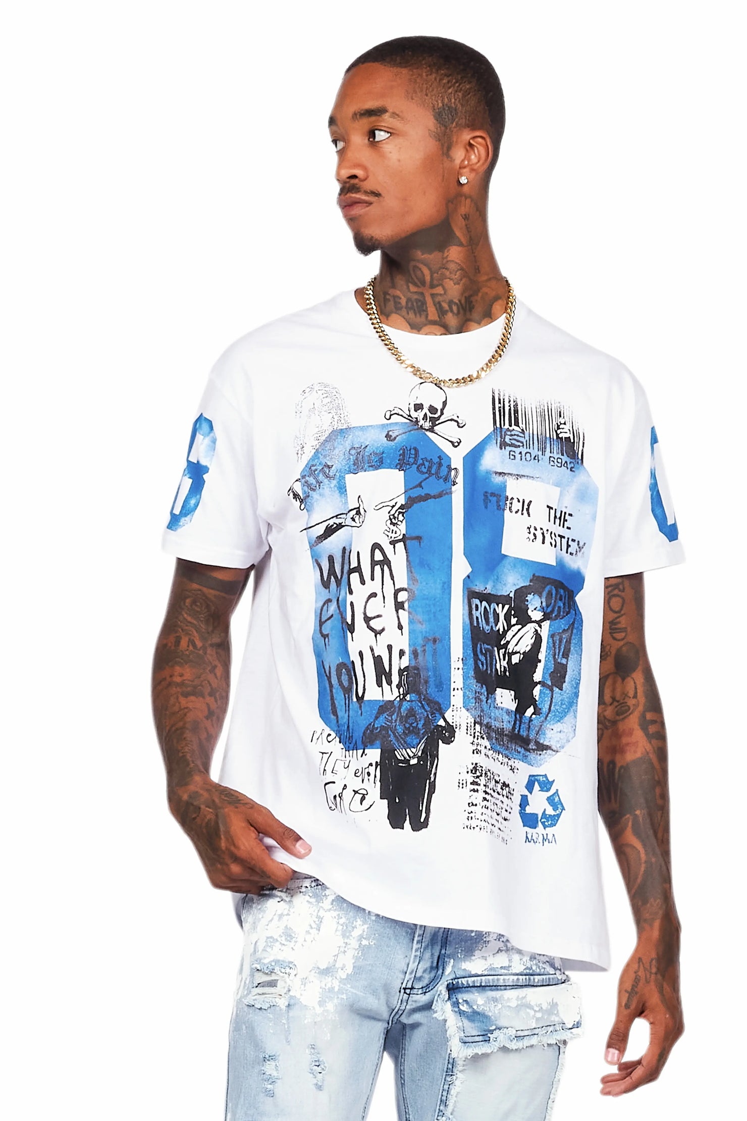 Grill White/Blue Graphic Oversized T-Shirt