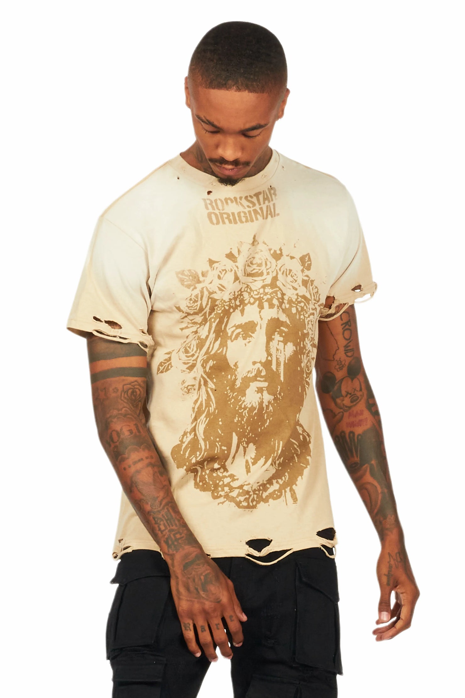 Sempe Beige Oversized Graphic T-Shirt