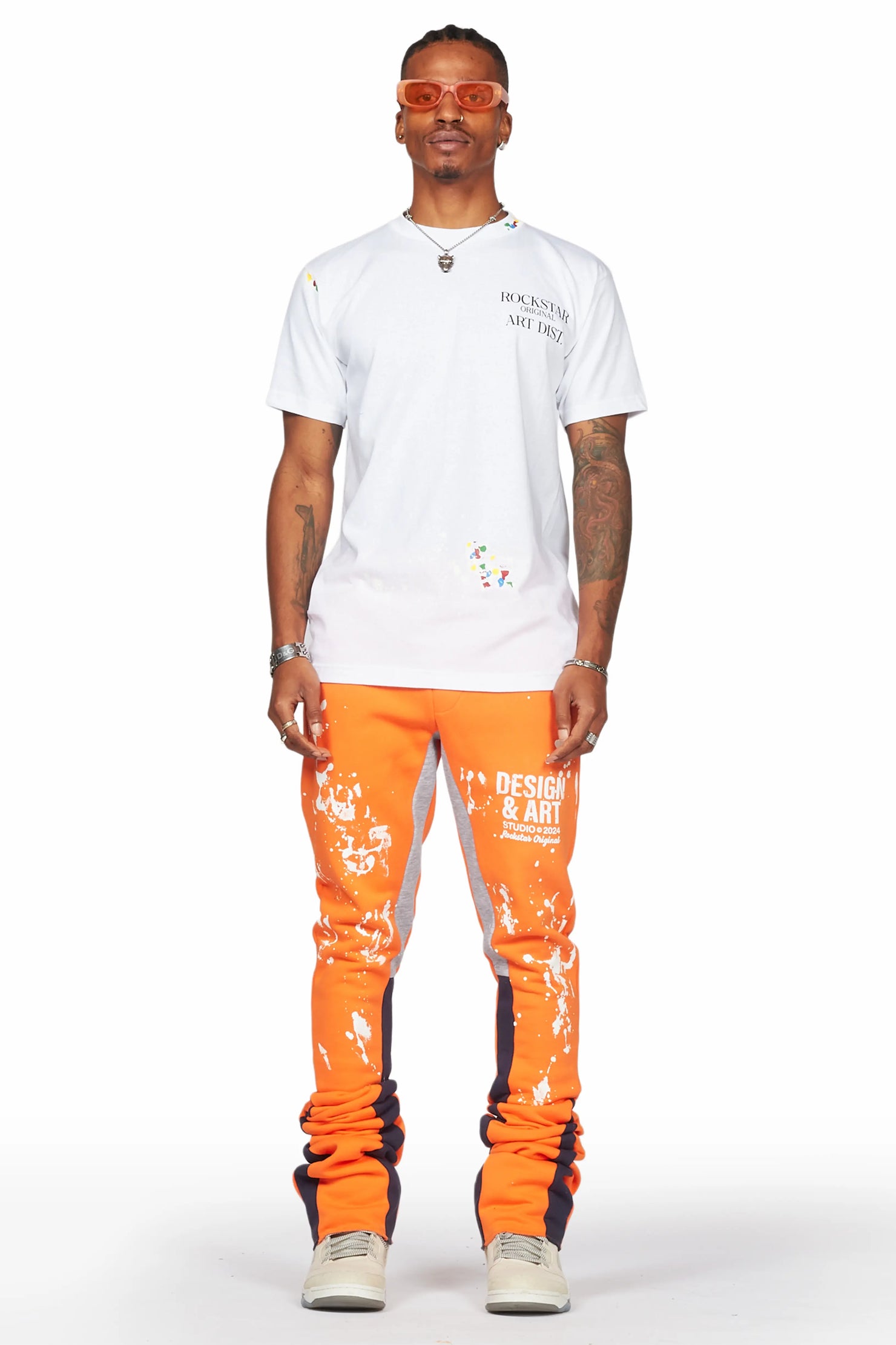 Damone Orange Super Stacked Flare Track Pant