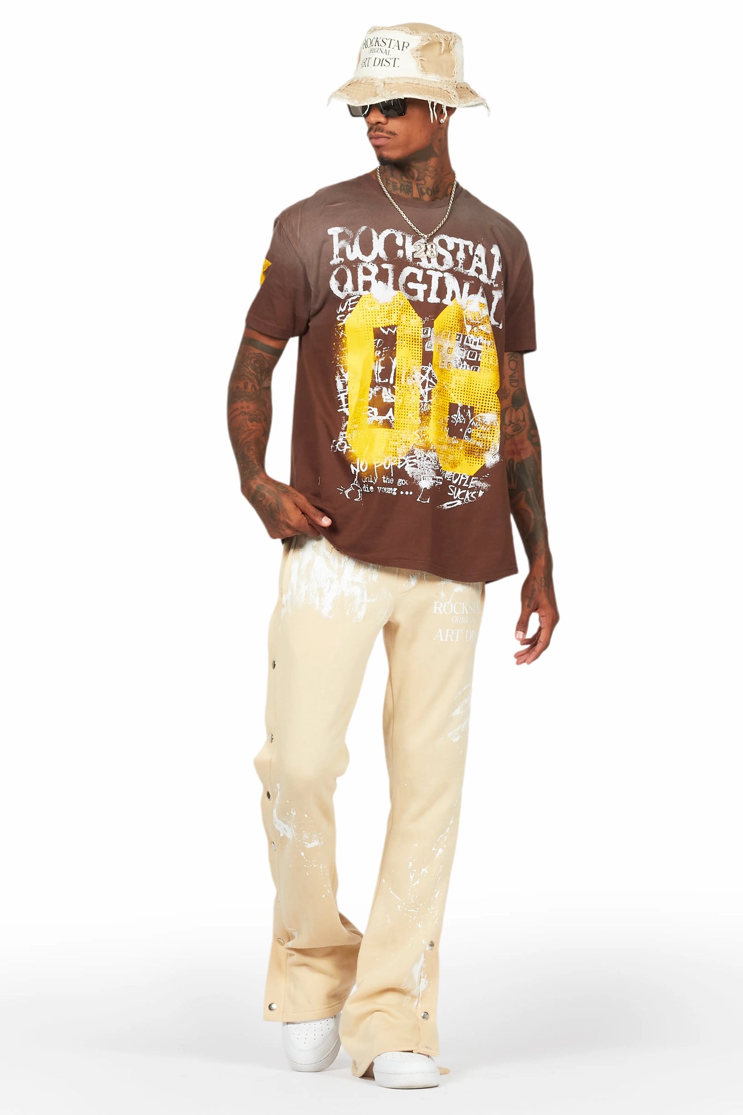 Addax Brown Graphic Oversized T-Shirt