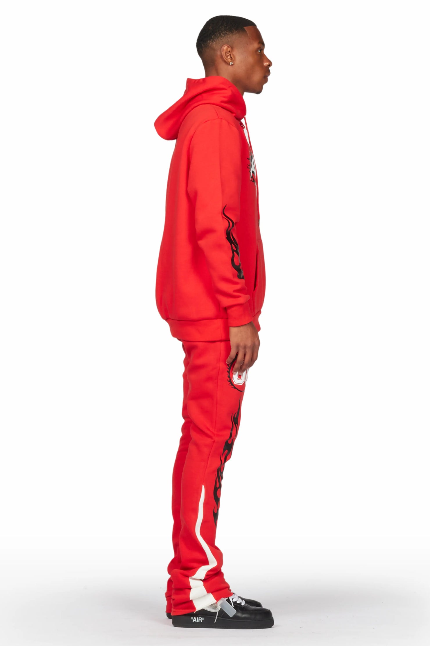 Draven Red Hoodie/Stacked Flare Track Pant Set