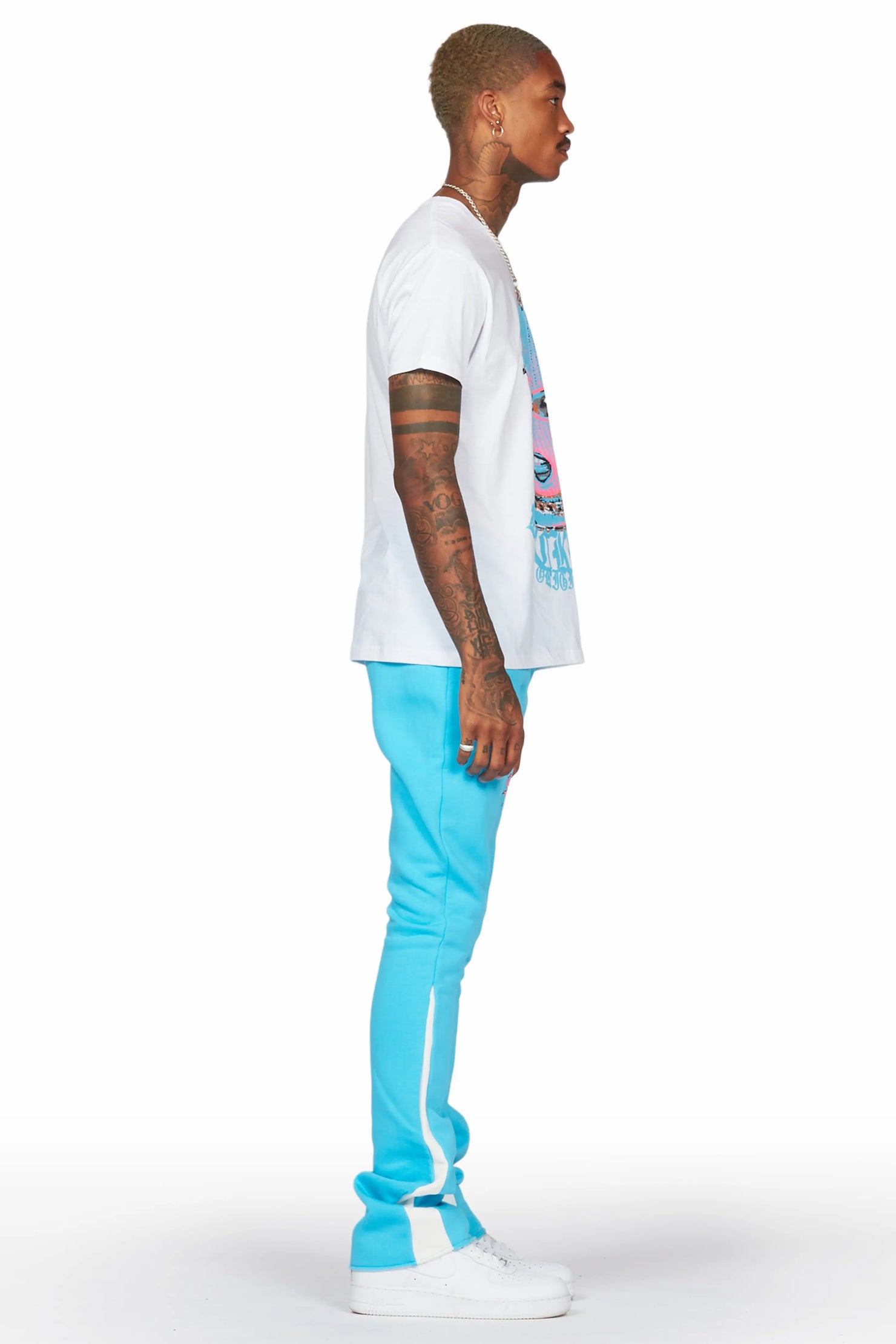 Murdra White/Blue T-Shirt/Stacked Flare Pant Set