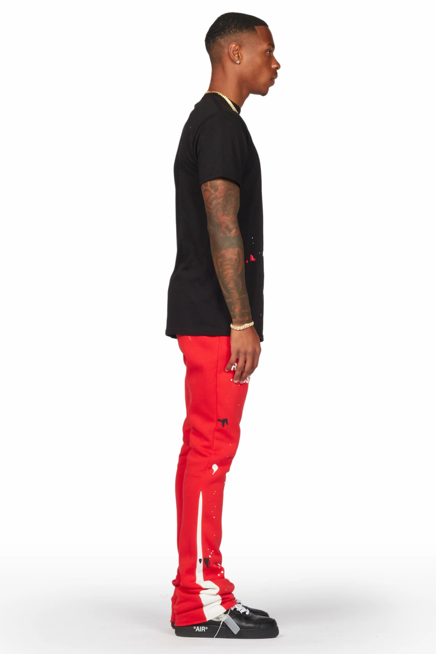 Raffer Black/Red T-Shirt/Stacked Flare Pant Set