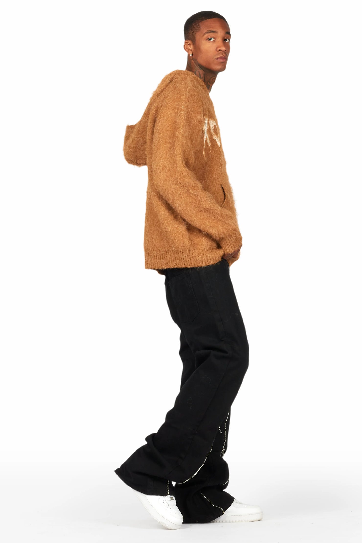 Andros Brown Graphic Knitted Mohair Hoodie