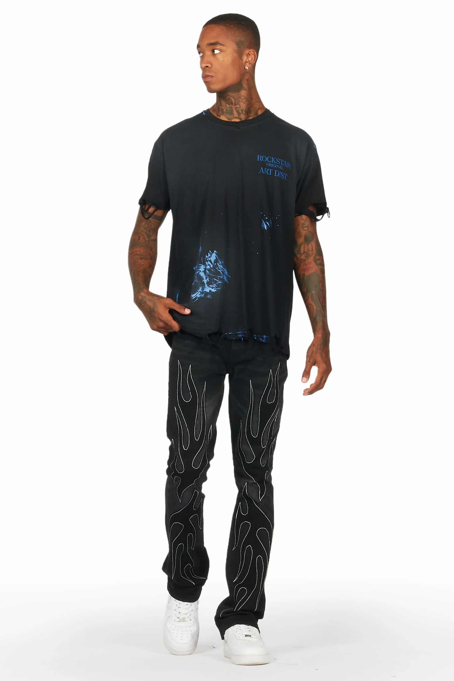 Farrell Black/Blue Graphic Oversized T-Shirt