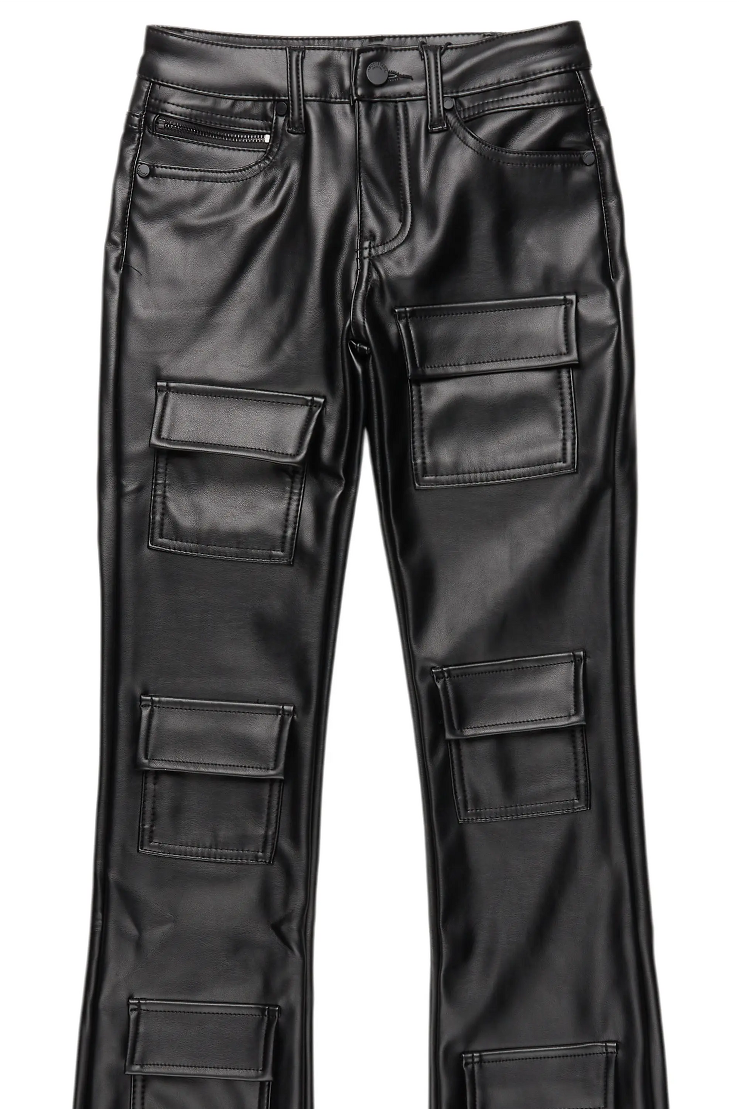 Girls Petrus Black  PU Leather Jean