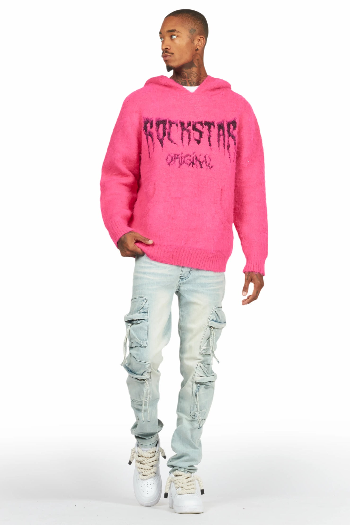 Andros Pink Graphic Knitted Mohair Hoodie