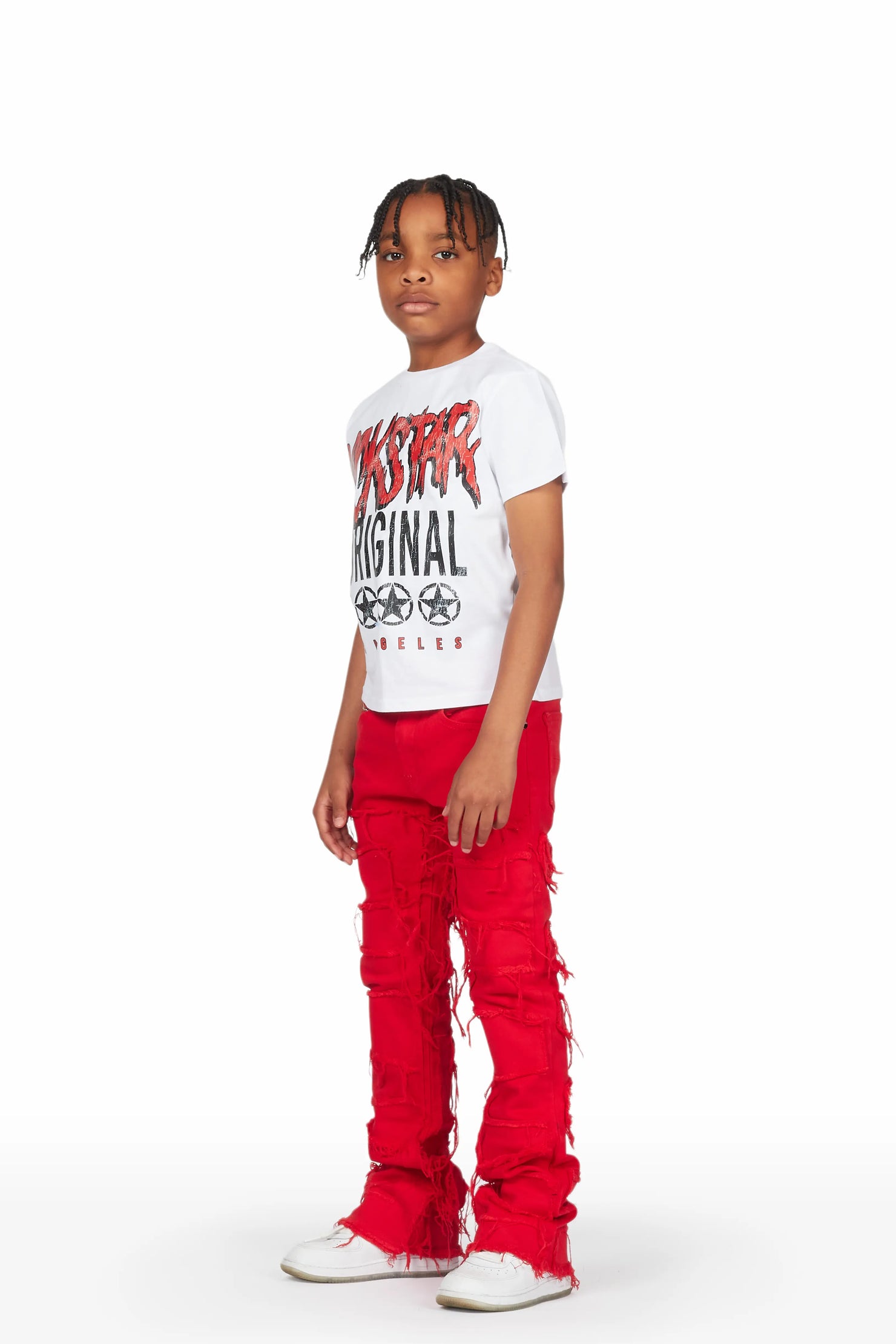 Boys Wizzurd White/Red T-Shirt/Stacked Flare Jean Set