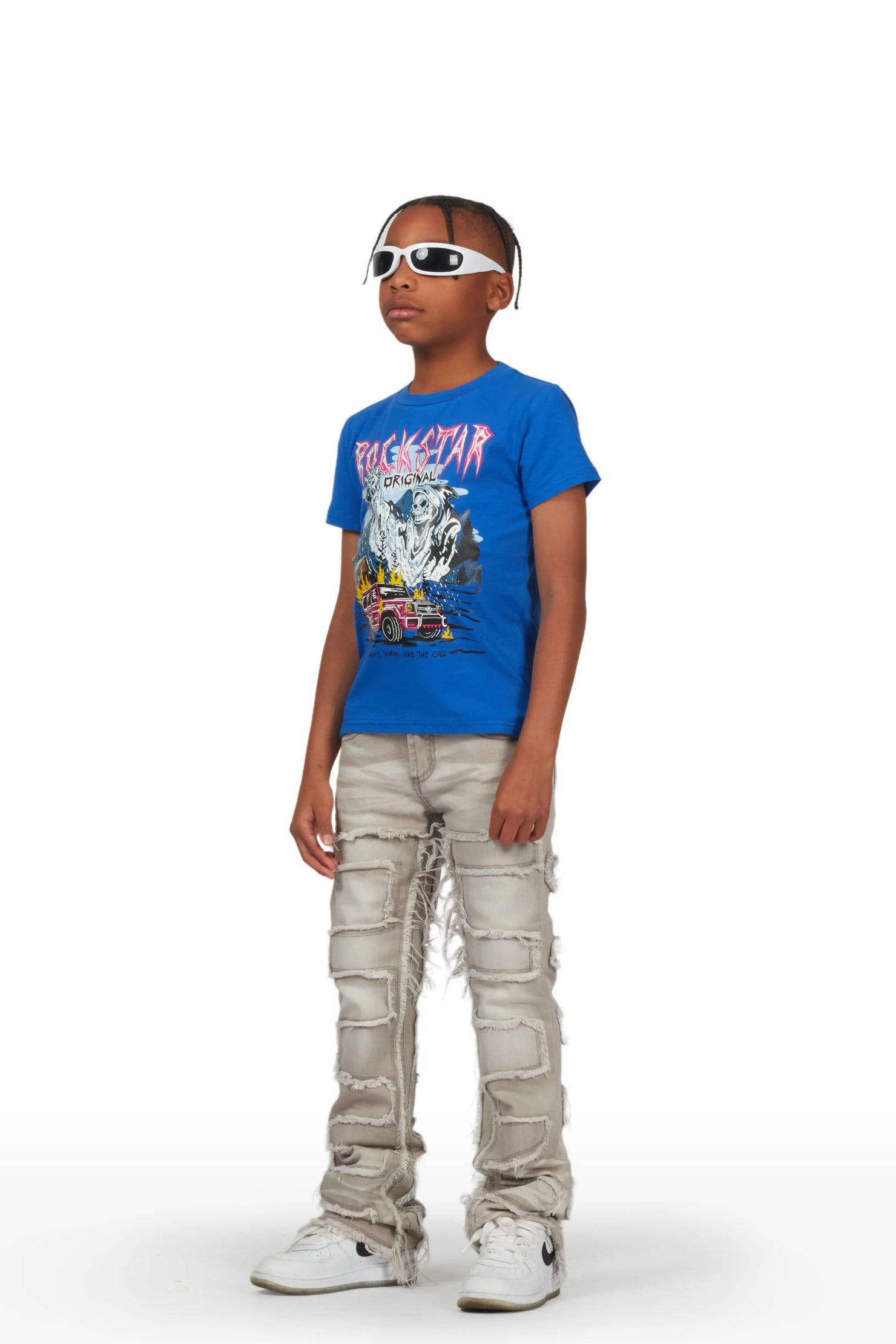 Boys Rodney Royal Blue T-Shirt/Stacked Flare Jean Set