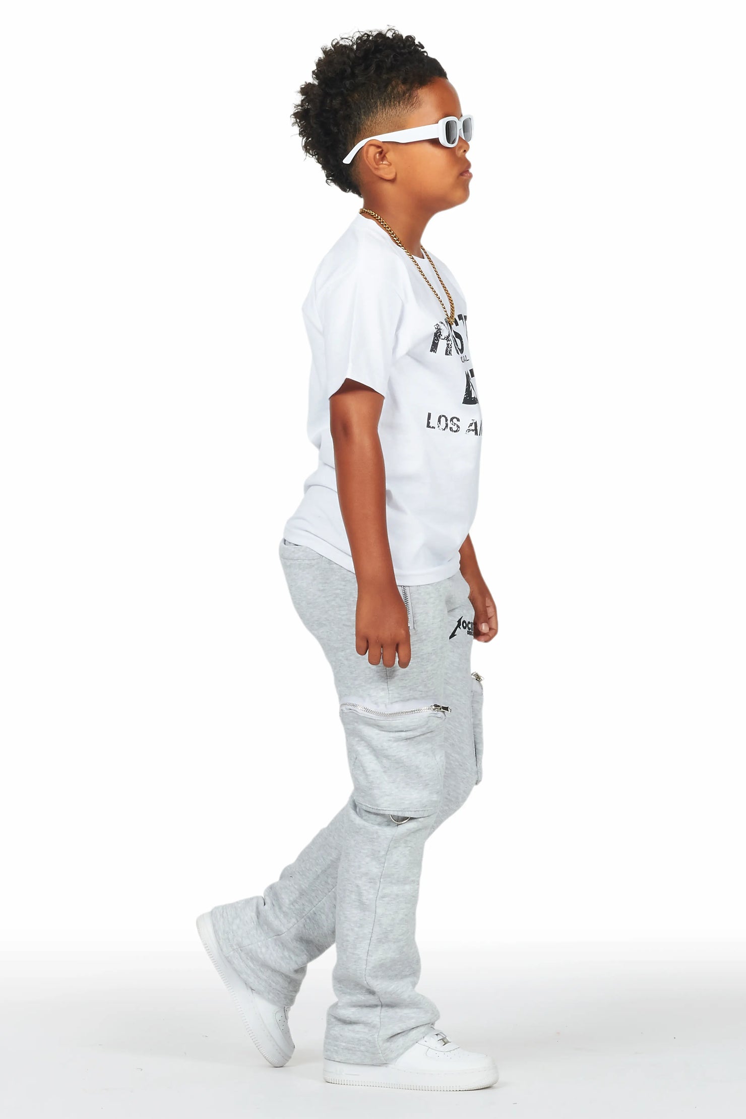 Boys Colin Heather Grey Stacked Flare Track Pants