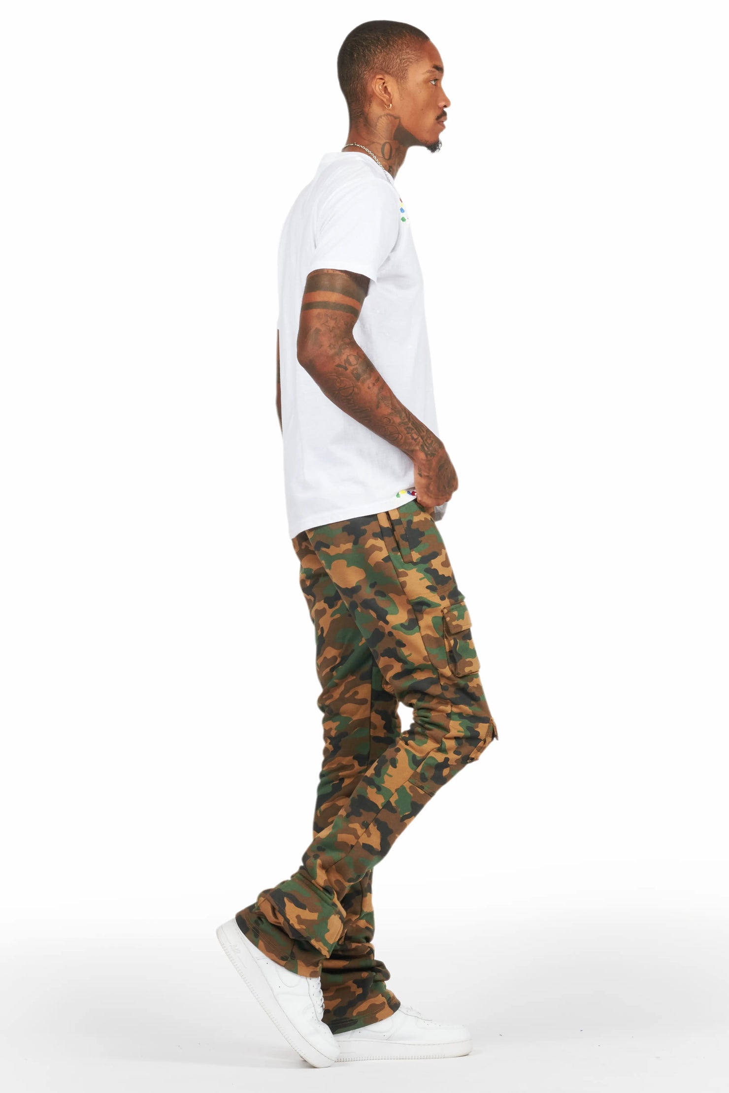 Connor Faded Camo Stacked Flare Track Pant