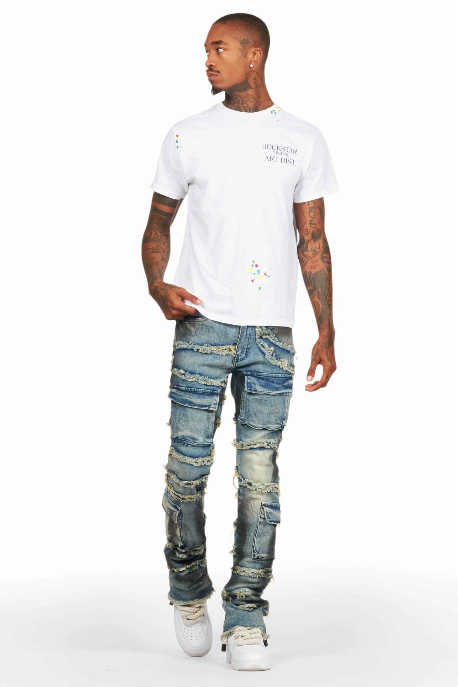 Yves Blue Stacked Flare Cargo Jean