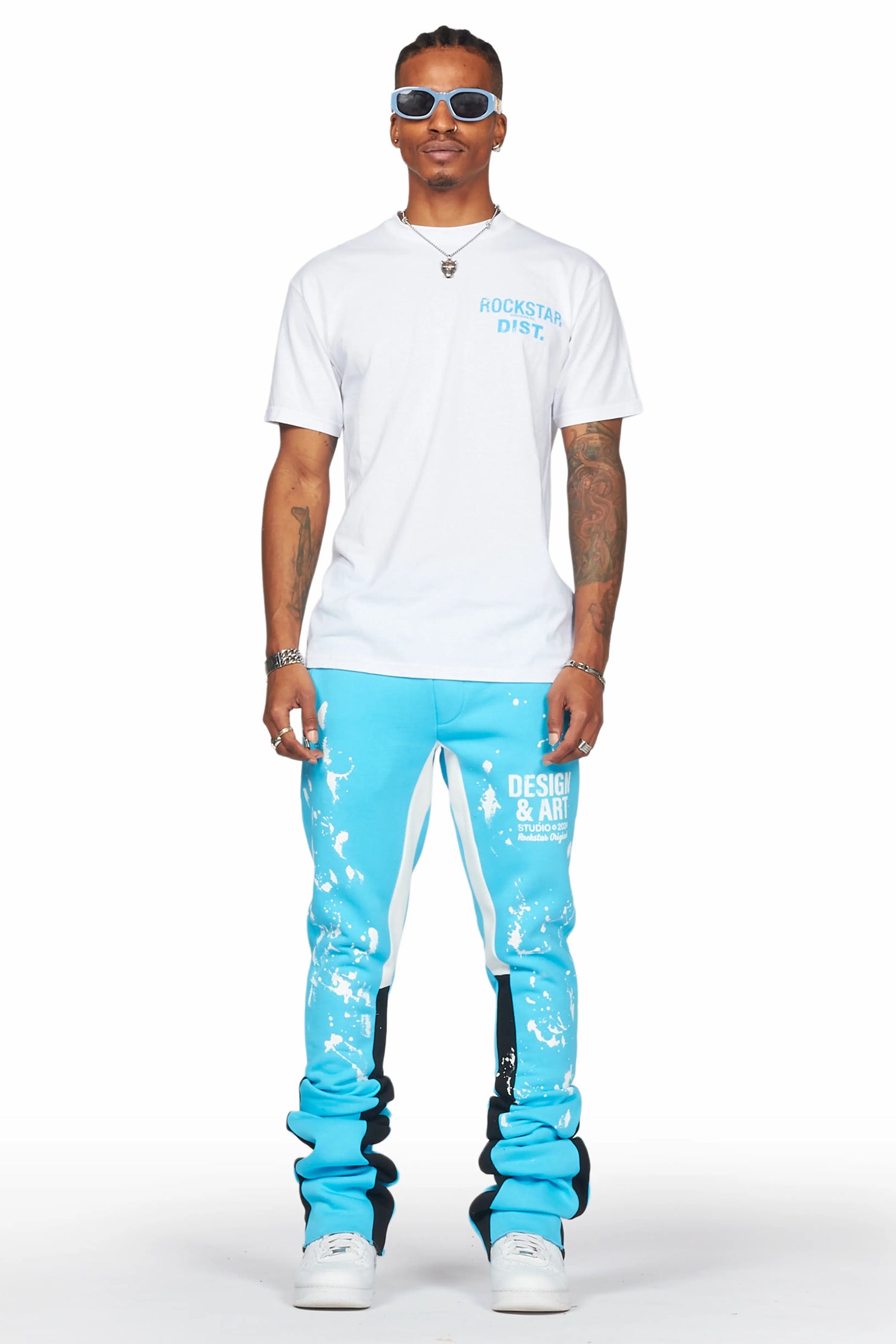 Damone Blue Super Stacked Flare Track Pant