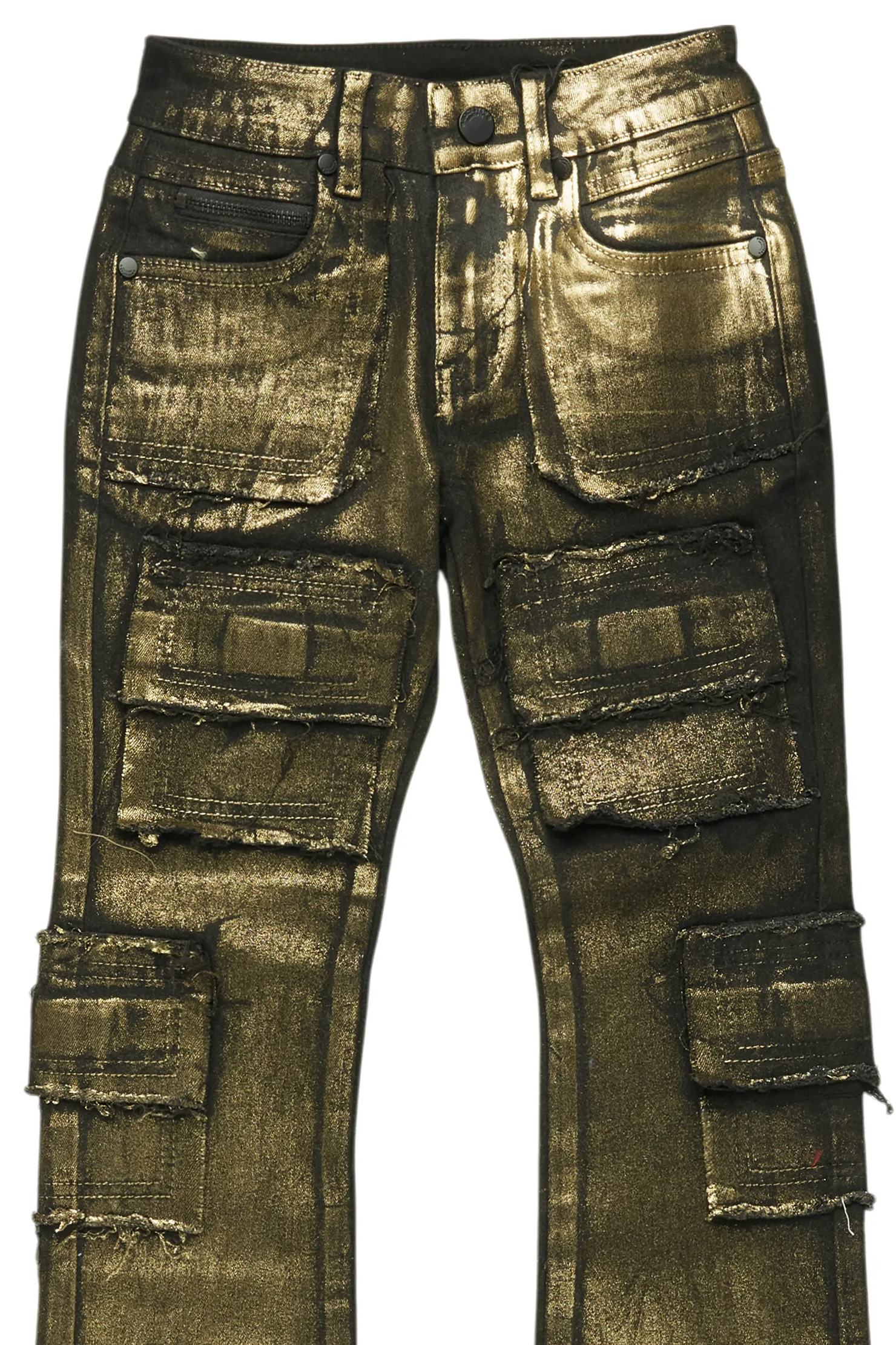 Girls Tyree Gold Metallic Coated Stacked Flare Jean