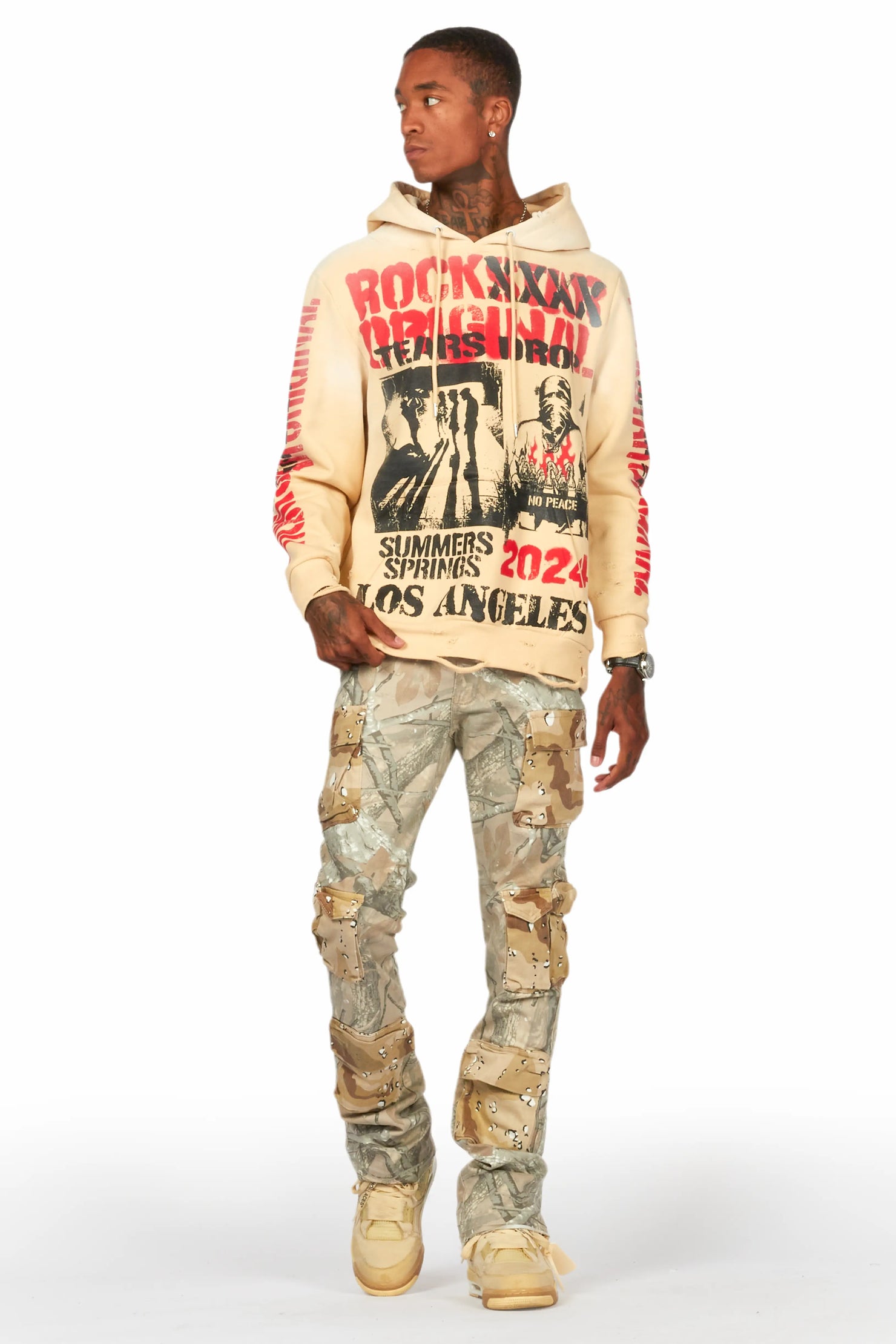 Yves Tree Camo Stacked Flare Cargo Jean