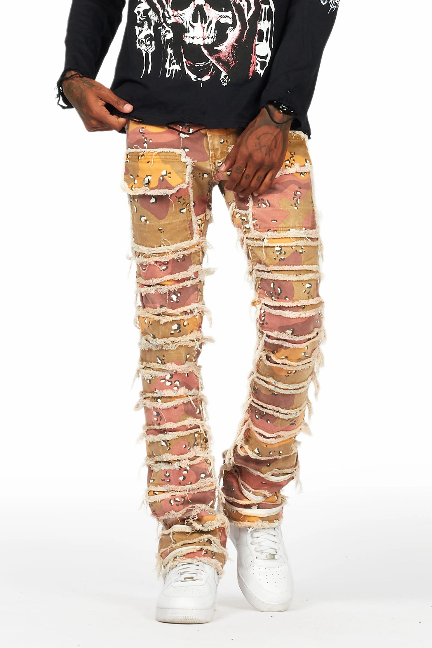 Kinby Multi Camo Stacked Flare Jean