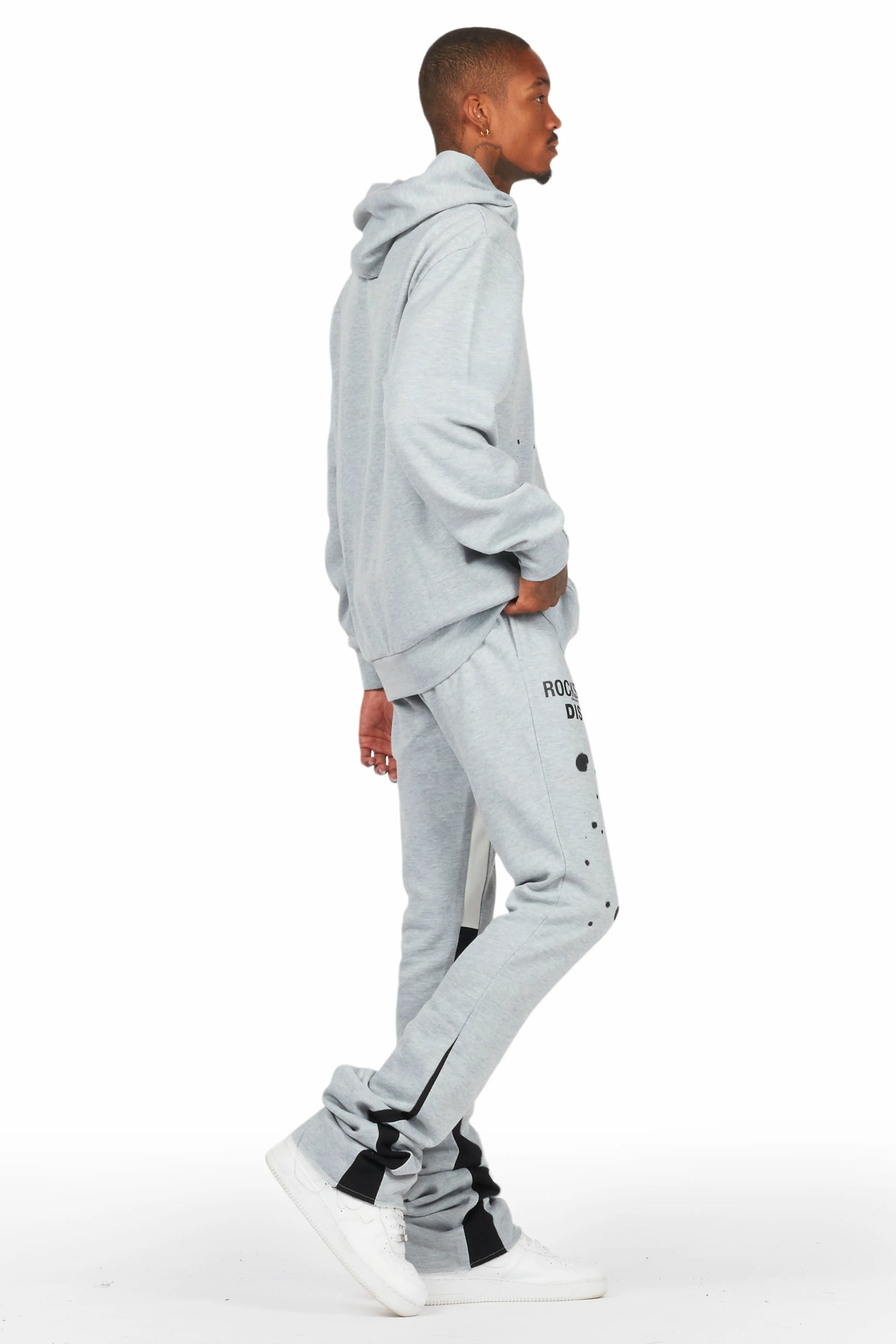 Raffer Grey/White Hoodie/Super Stacked Flare Pant Set