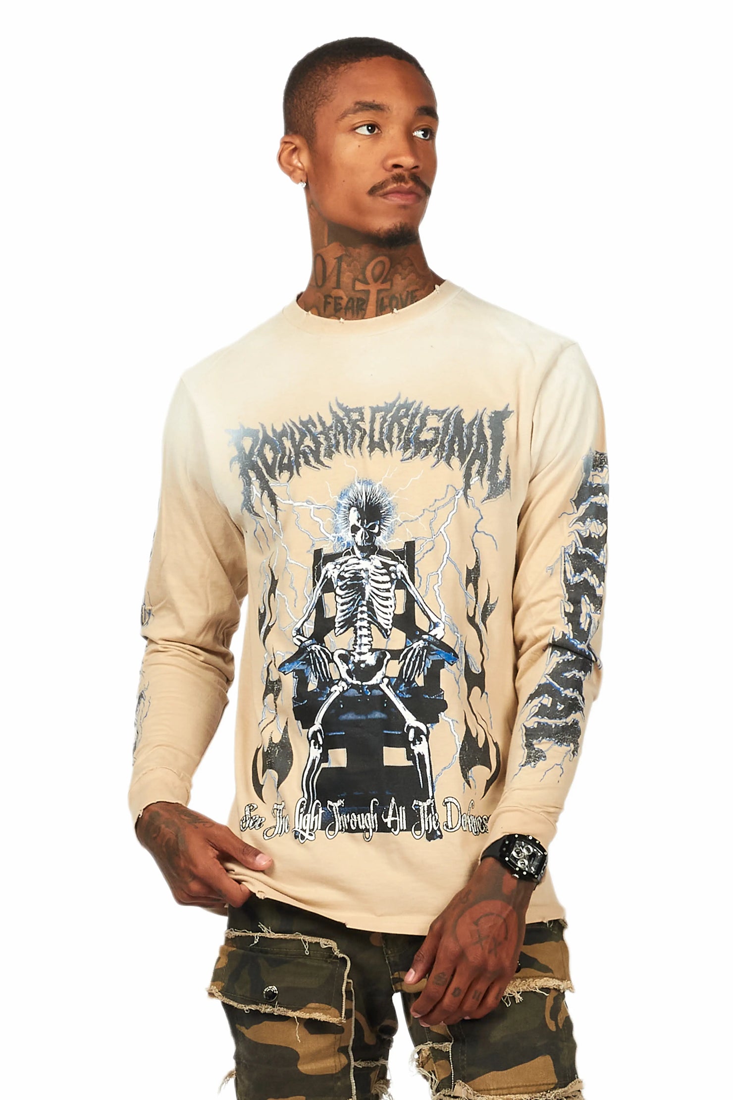 Exodus Beige Long Sleeve Graphic T-Shirt