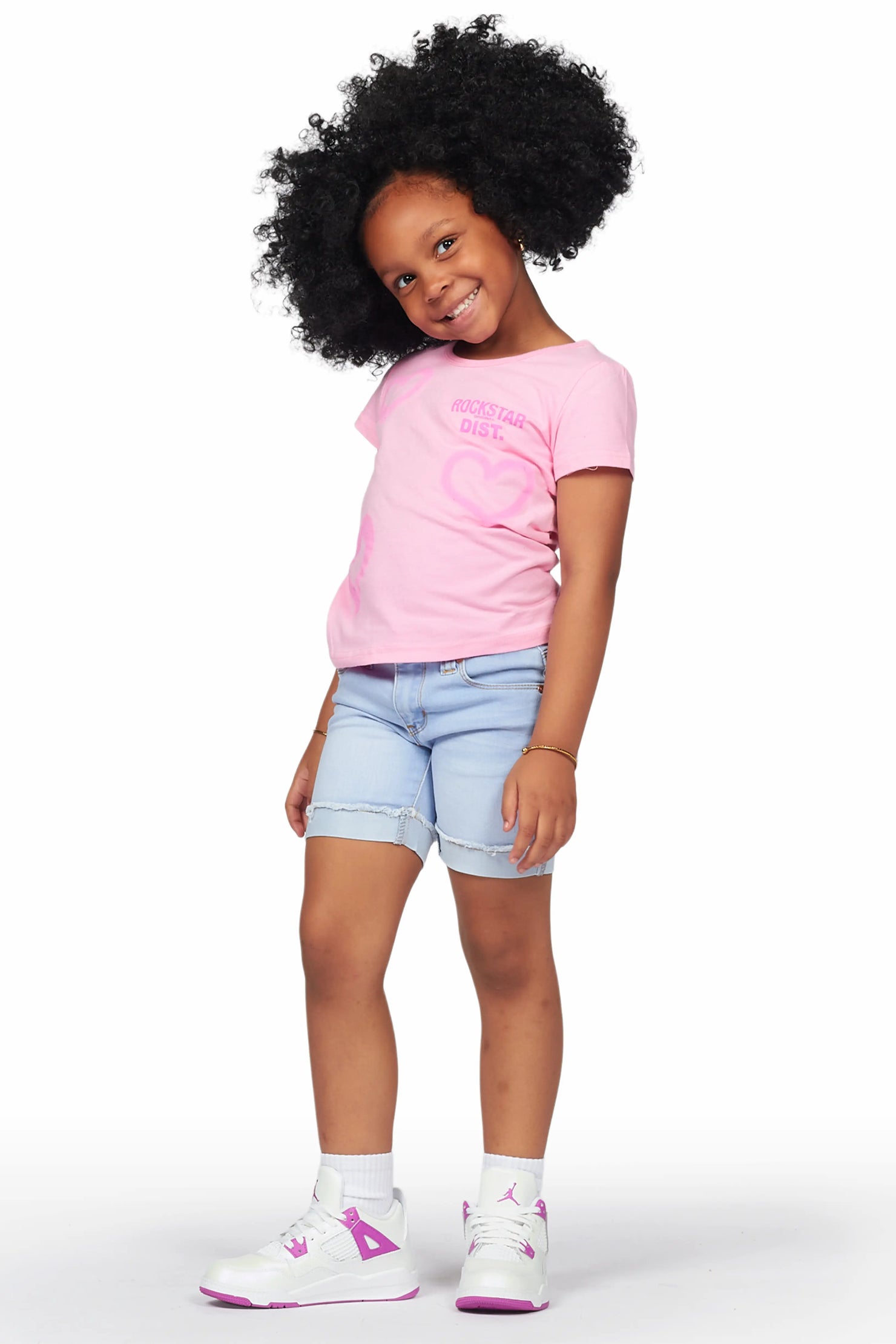 Girls Alaiya Pink T-Shirt Denim Short Set