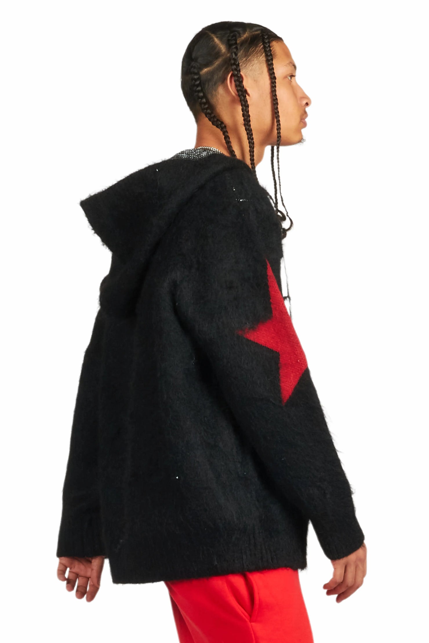 States Black Graphic Knitted Mohair Hoodie