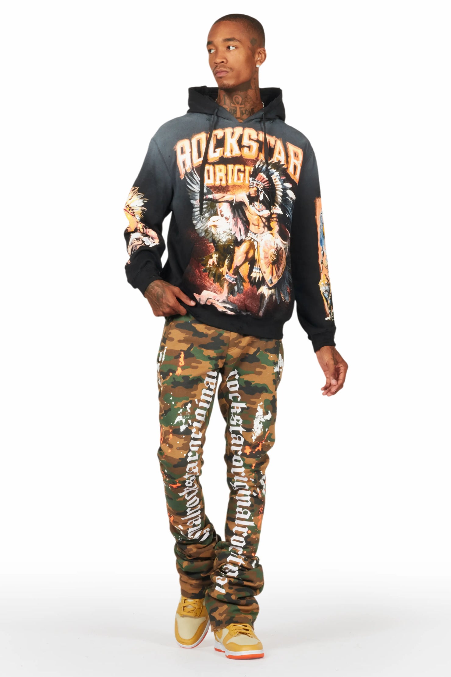 Adwin Painter Faded Camo Super Stacked Flare Pants