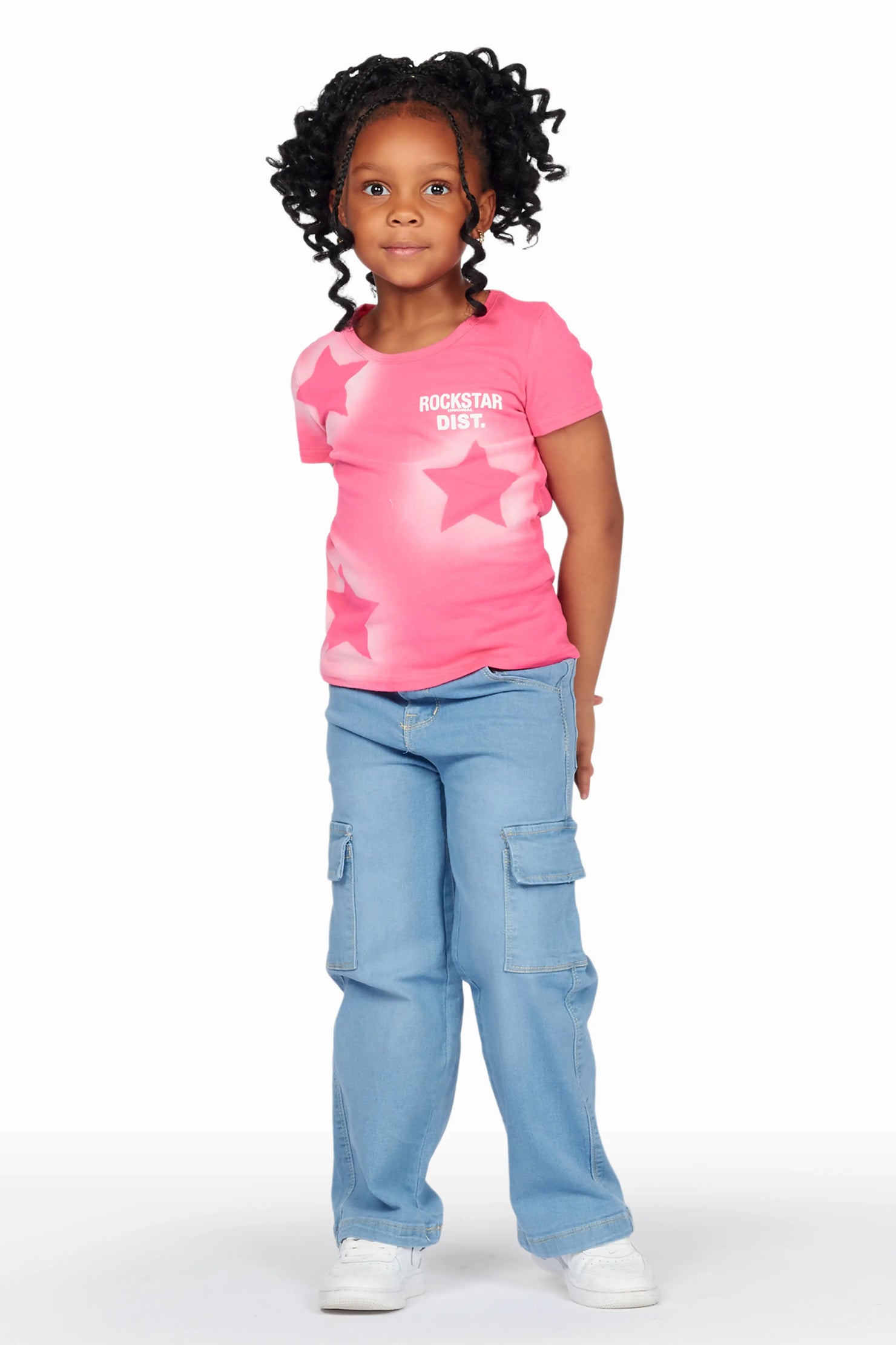 Girls Arana Fuchsia T-Shirt Wide Leg Cargo Jean Set