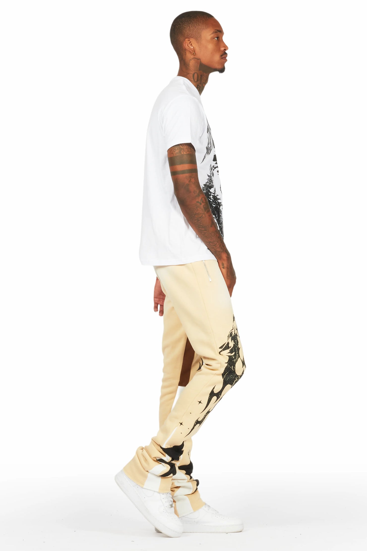 Felipe White/Beige T-Shirt/Super Stacked Flare Track Set