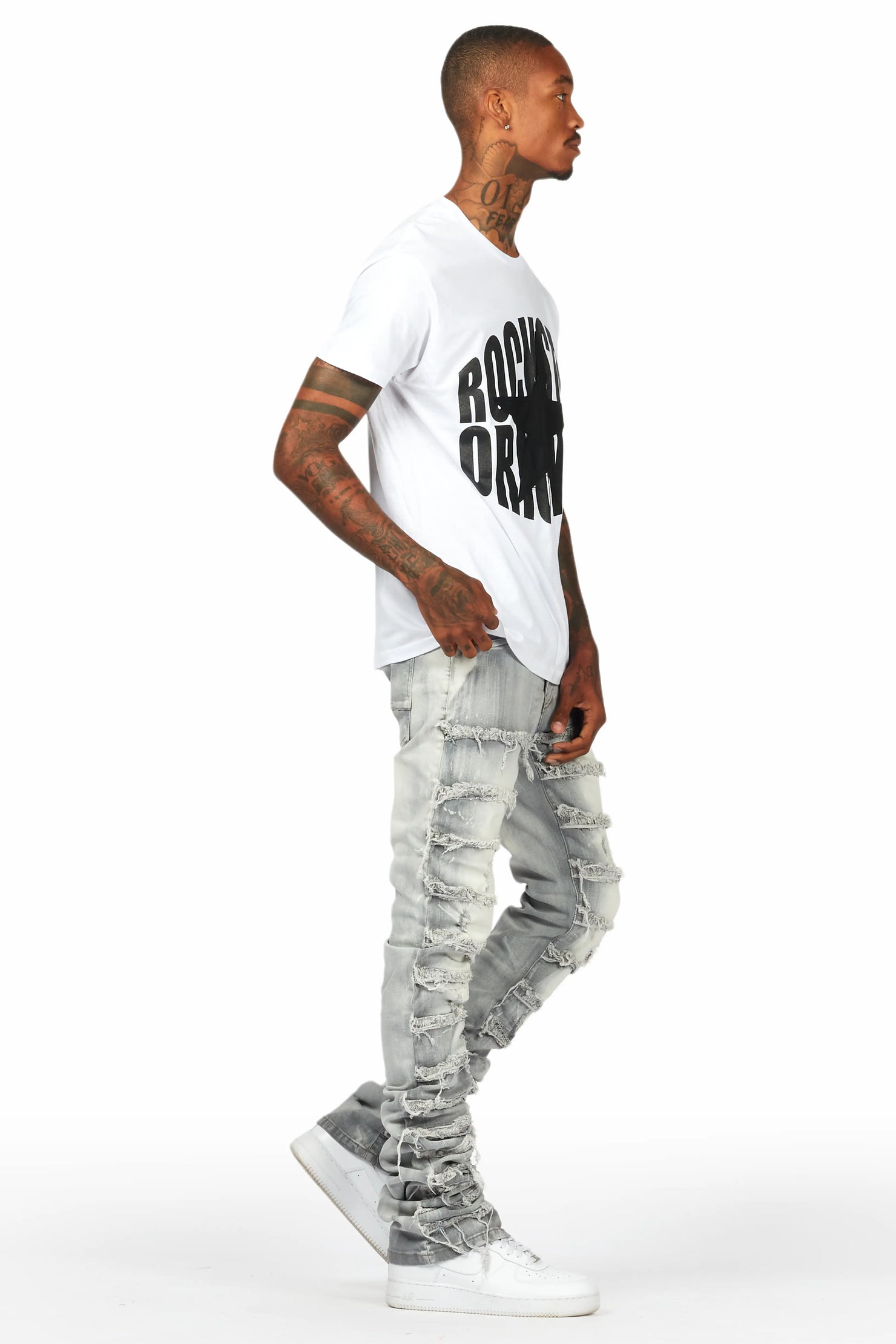 Banji White/Grey T-Shirt Stacked Flare Jean Bundle