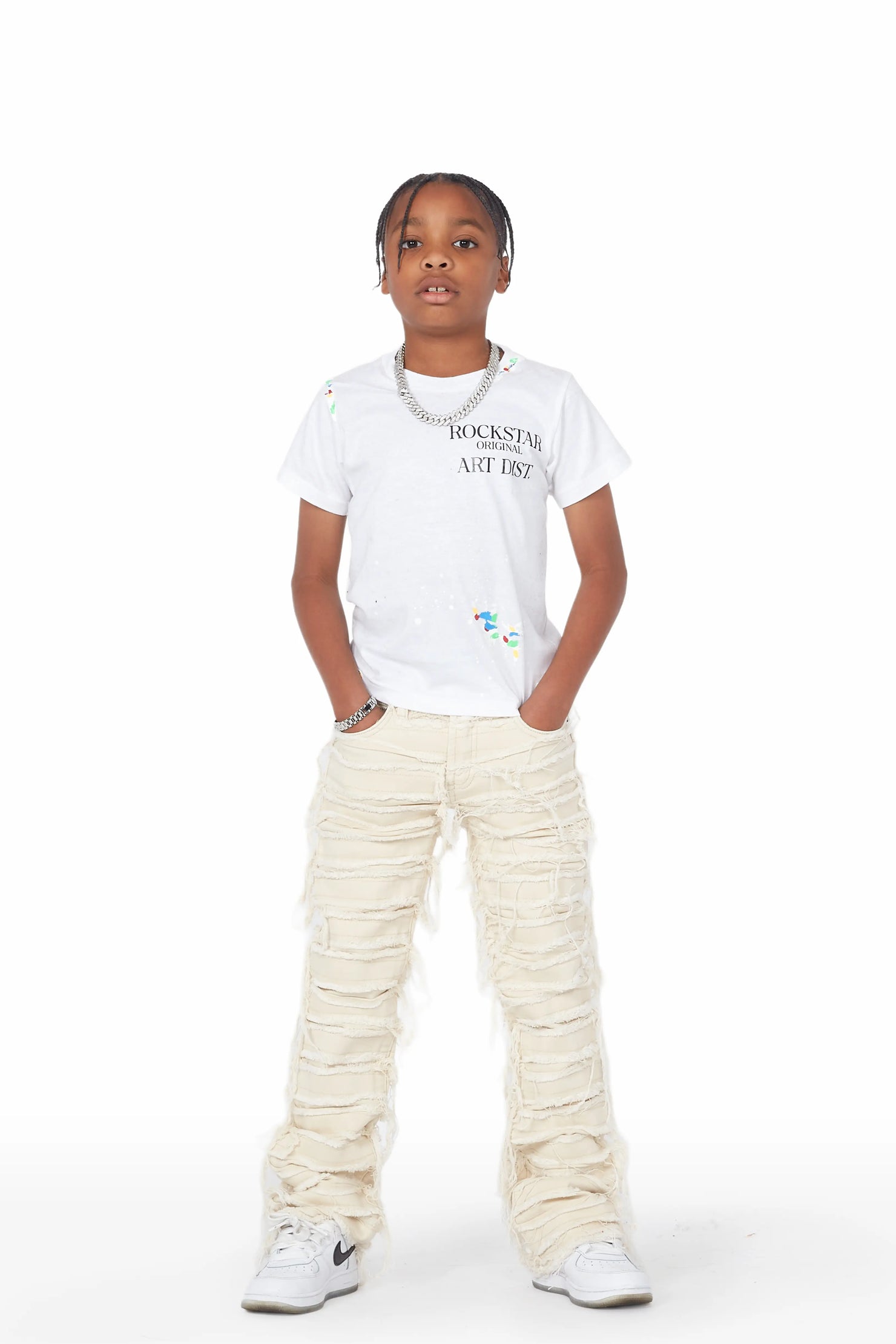 Boys Cassius Beige Stacked Flare Jean